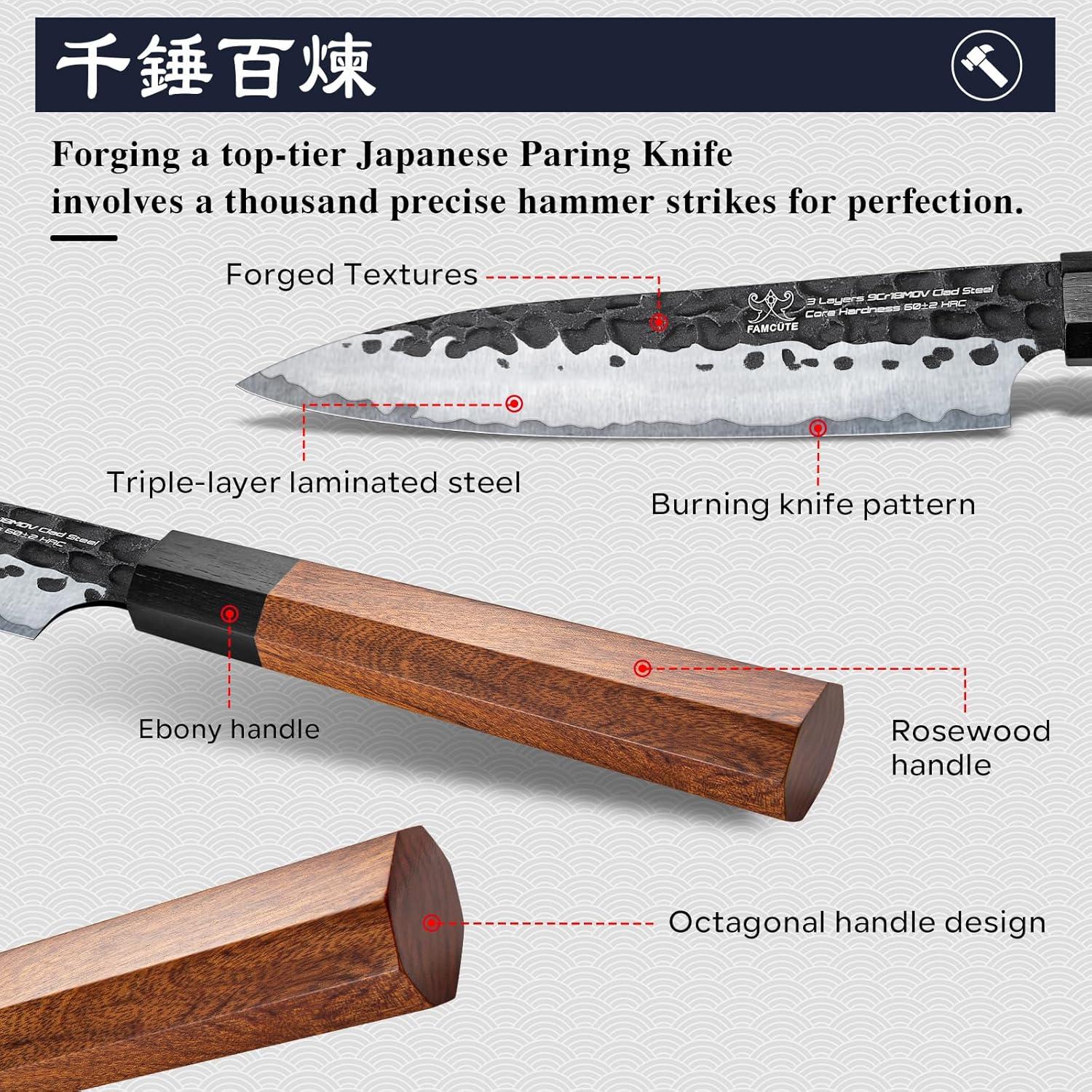 Cuchillo de Pelar FAMCÚTE 11.7 cm Acero Clad 9CR18MOV Forjado