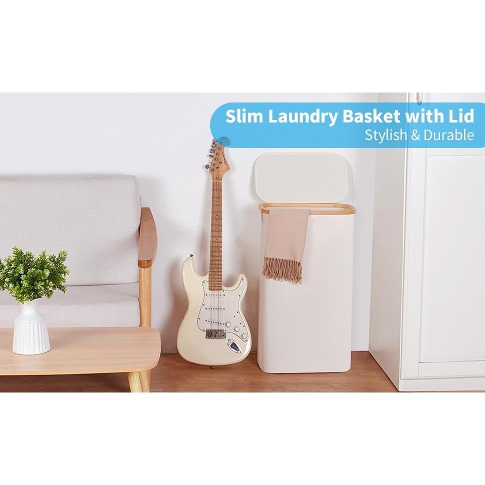 Cesta de Lavandería Efluky 63L Beige con Tapa y Asas de Bambú