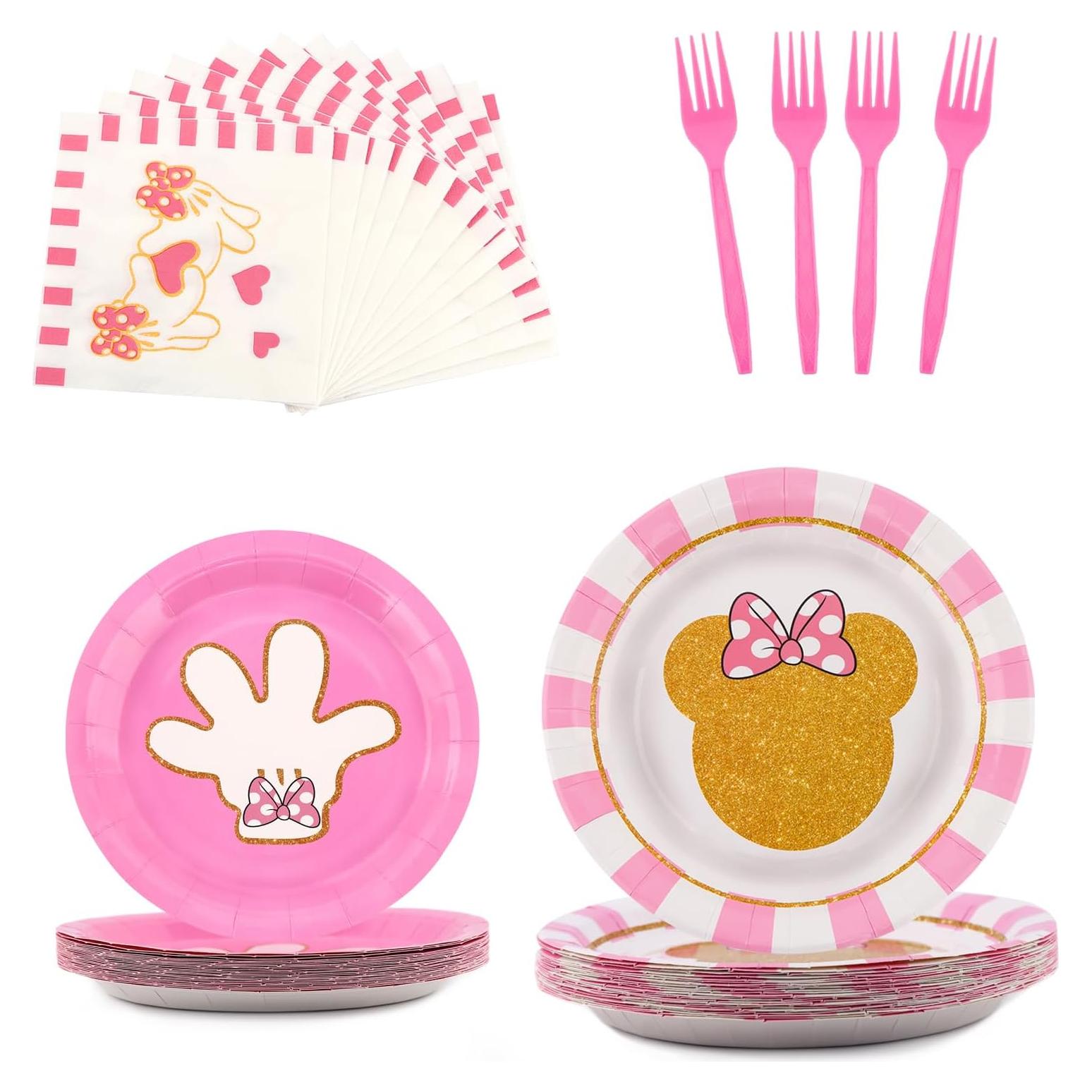 Juego de Vajilla de Fiesta Rosa 96 Piezas para 24 Invitados