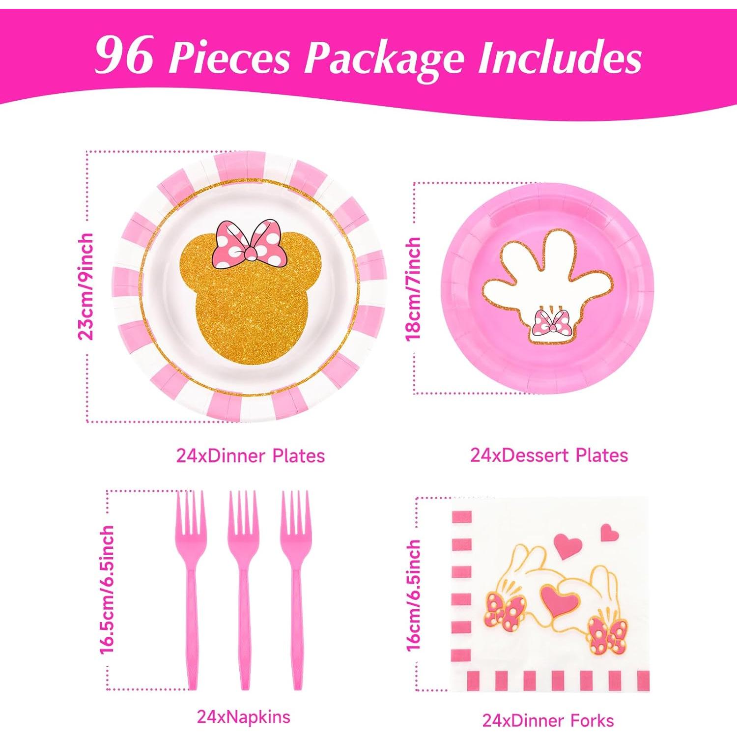 Juego de Vajilla de Fiesta Rosa 96 Piezas para 24 Invitados