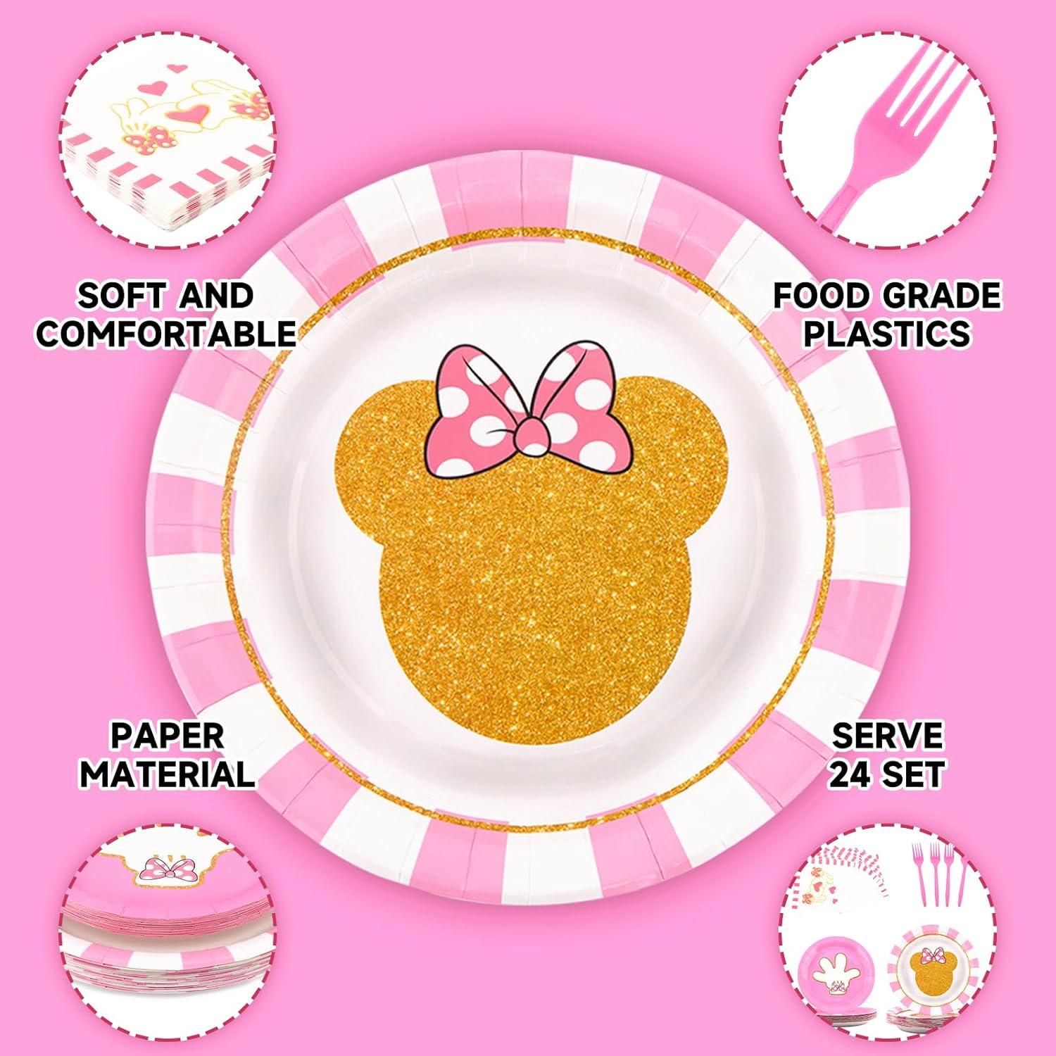 Juego de Vajilla de Fiesta Rosa 96 Piezas para 24 Invitados