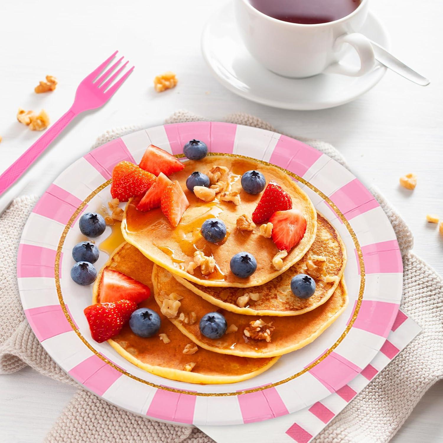 Juego de Vajilla de Fiesta Rosa 96 Piezas para 24 Invitados