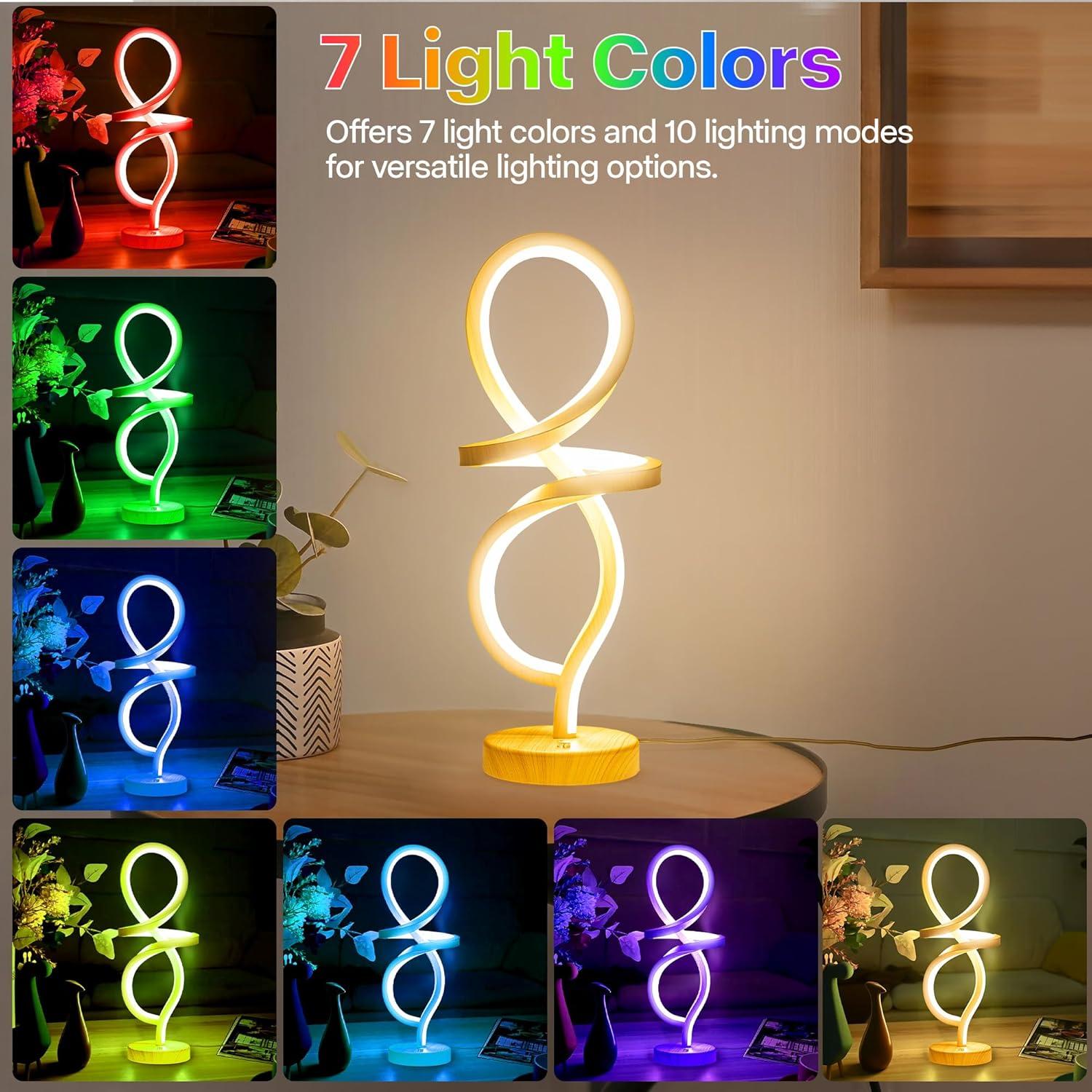 Lámpara de Mesa LED Regulable Mayful, Espiral RGB 15W
