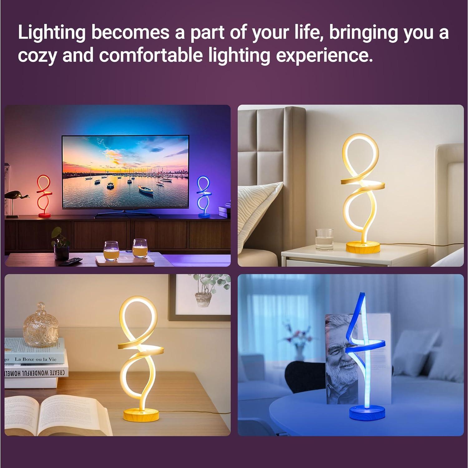 Lámpara de Mesa LED Regulable Mayful, Espiral RGB 15W