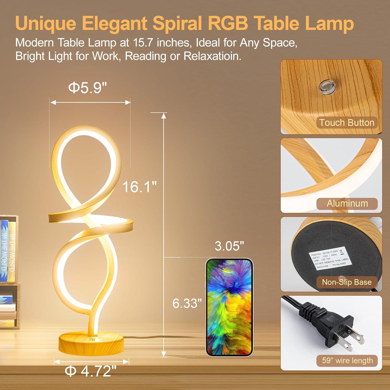 Lámpara de Mesa LED Regulable Mayful, Espiral RGB 15W
