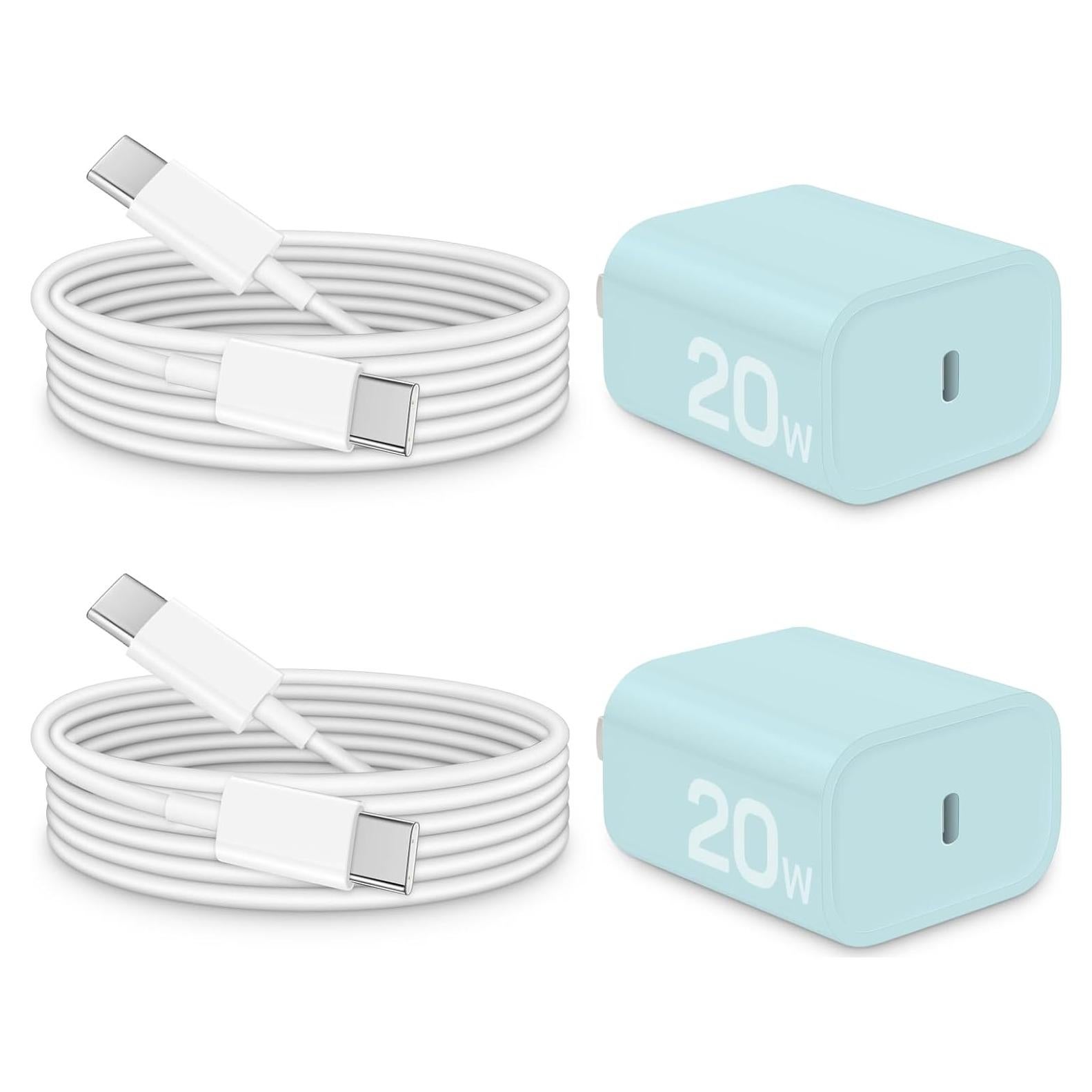 Cargador Rápido 20W PD USB-C con Cable 1.83m Azul - 2-Pack