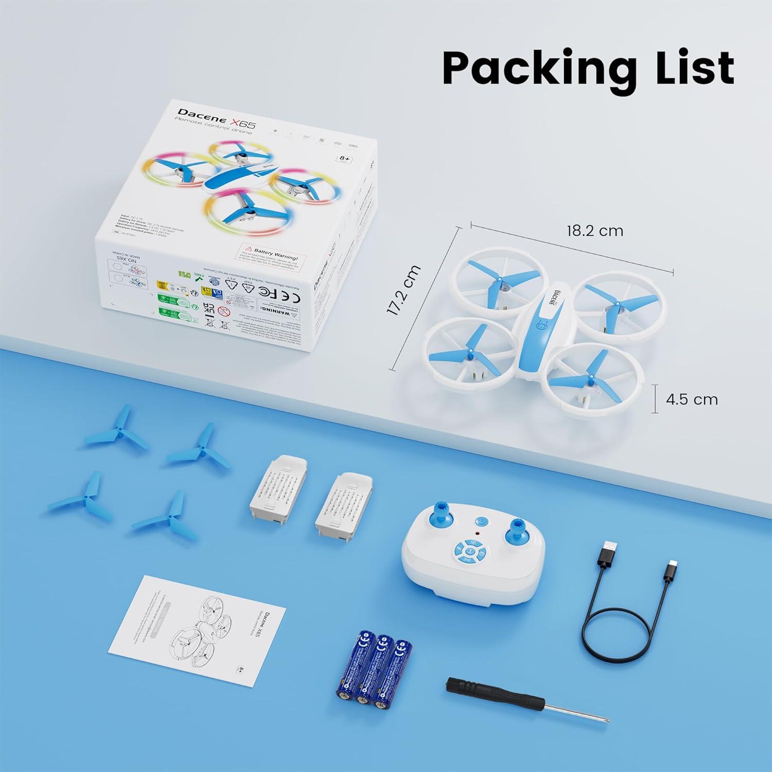 Mini Drone RC Dacene X65 para Niños con LED y Protección