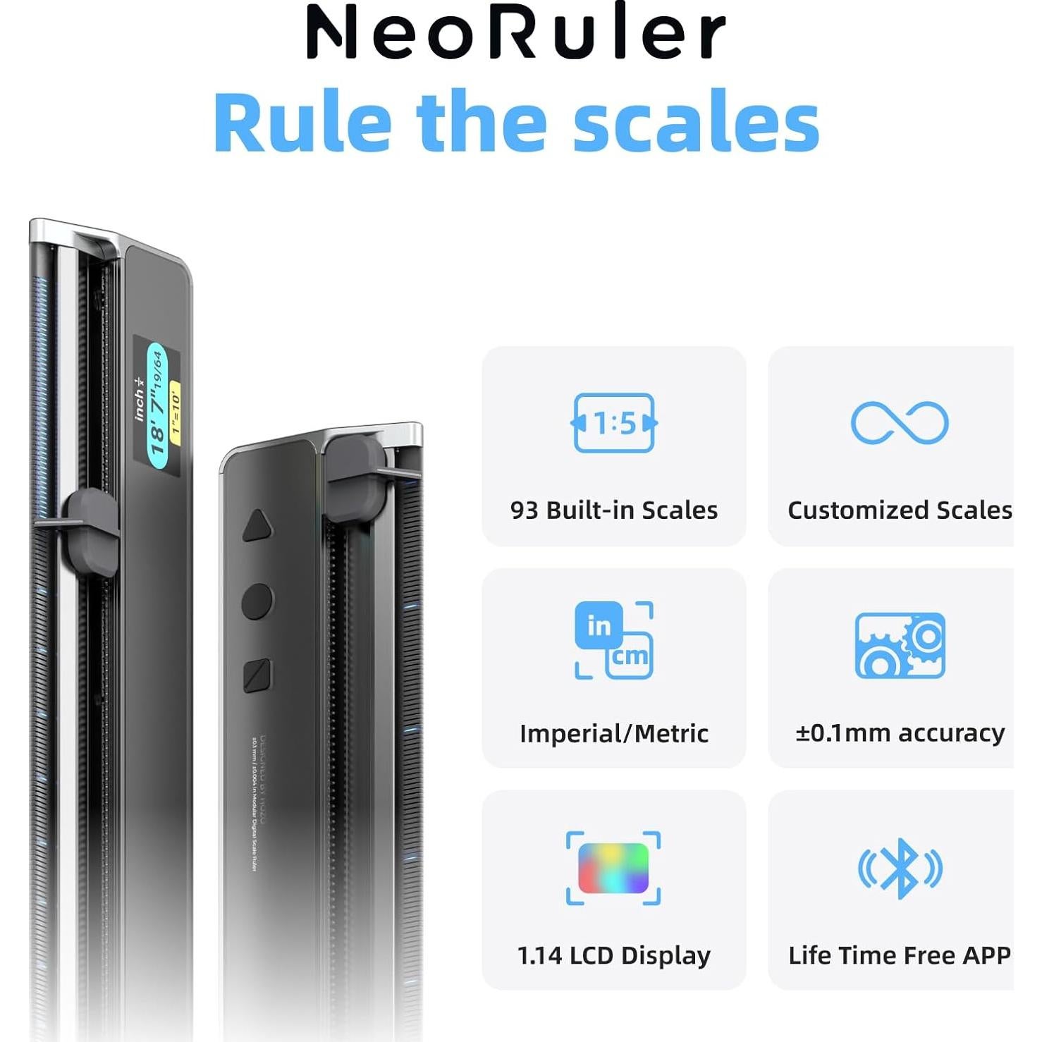 Kit Regla Digital HOZO NeoRuler 30,48 cm con NeoMagnifier