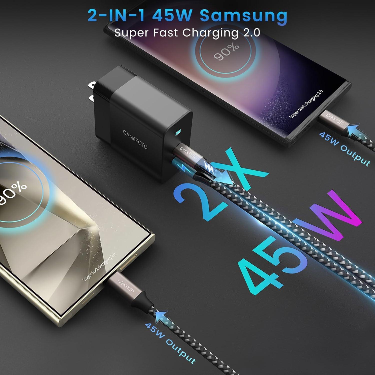 Cargador Rápido 45W USB-C Caniifoto con 2 Cables 1m