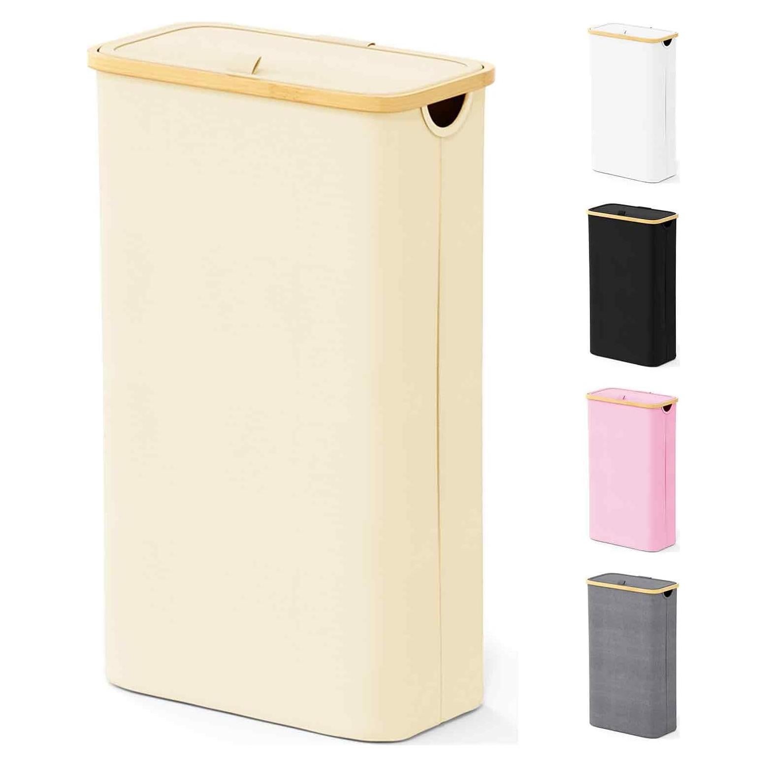 Cesta de Ropa SpaceAid Slim 65L con Tapa Beige Plegable