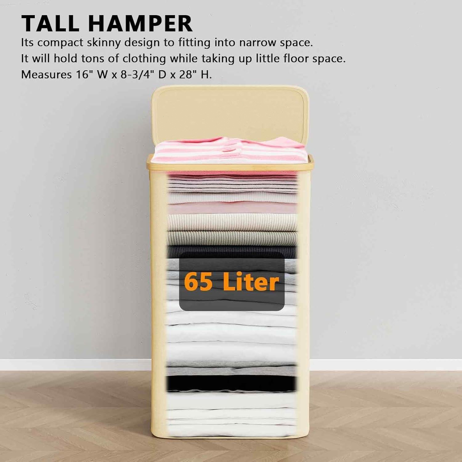 Cesta de Ropa SpaceAid Slim 65L con Tapa Beige Plegable