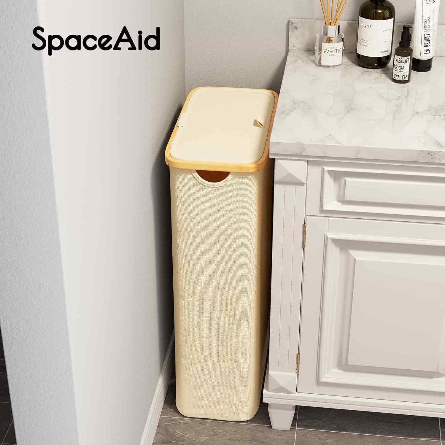 Cesta de Ropa SpaceAid Slim 65L con Tapa Beige Plegable