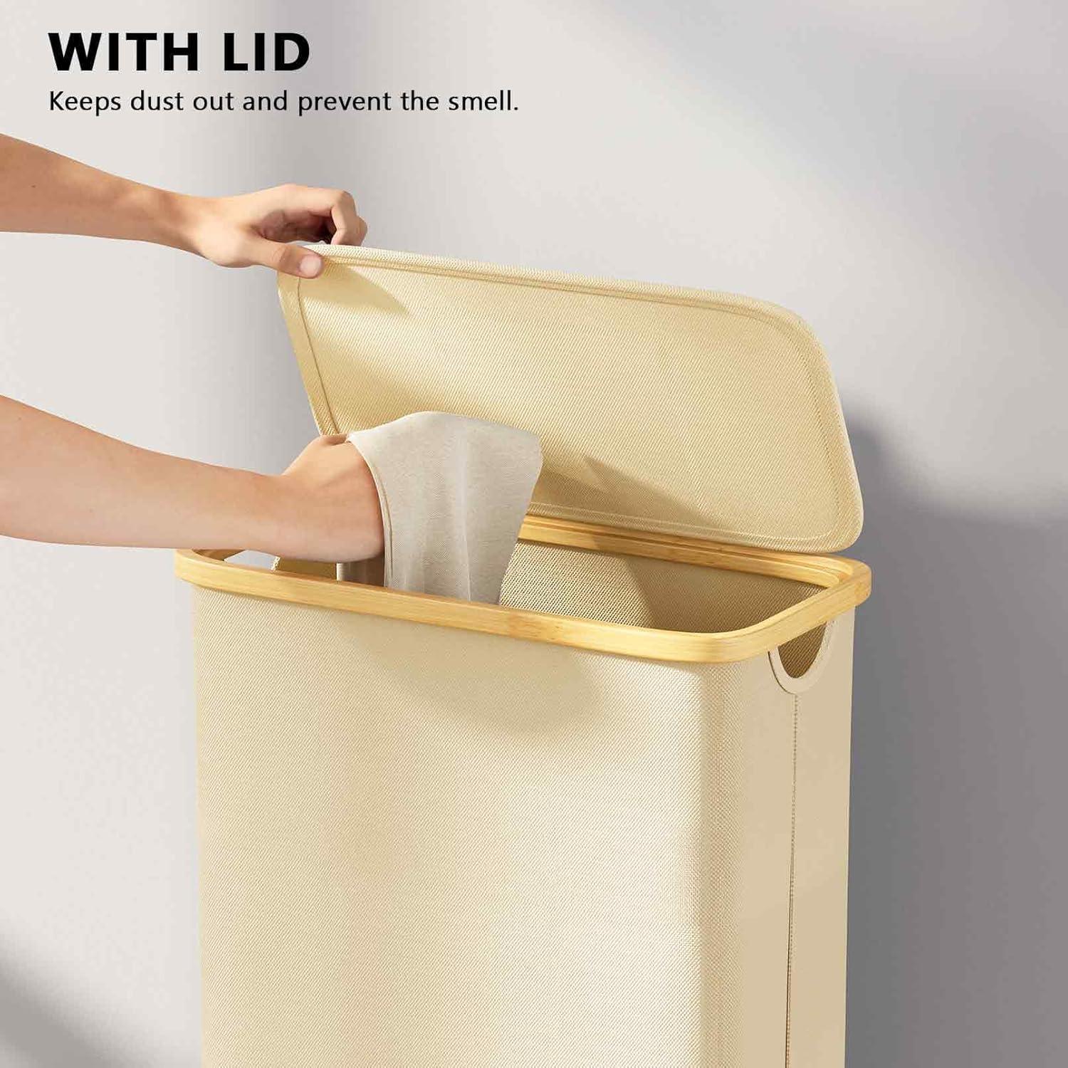 Cesta de Ropa SpaceAid Slim 65L con Tapa Beige Plegable