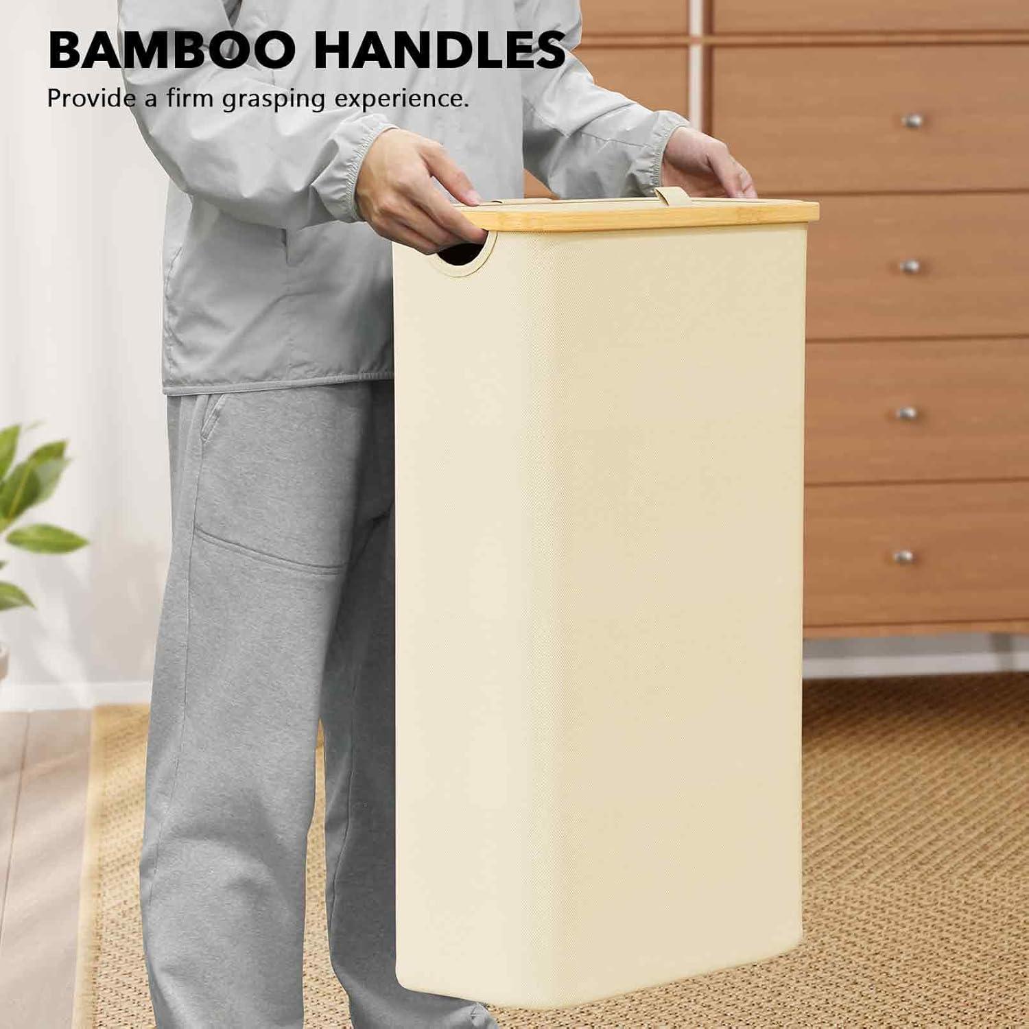 Cesta de Ropa SpaceAid Slim 65L con Tapa Beige Plegable