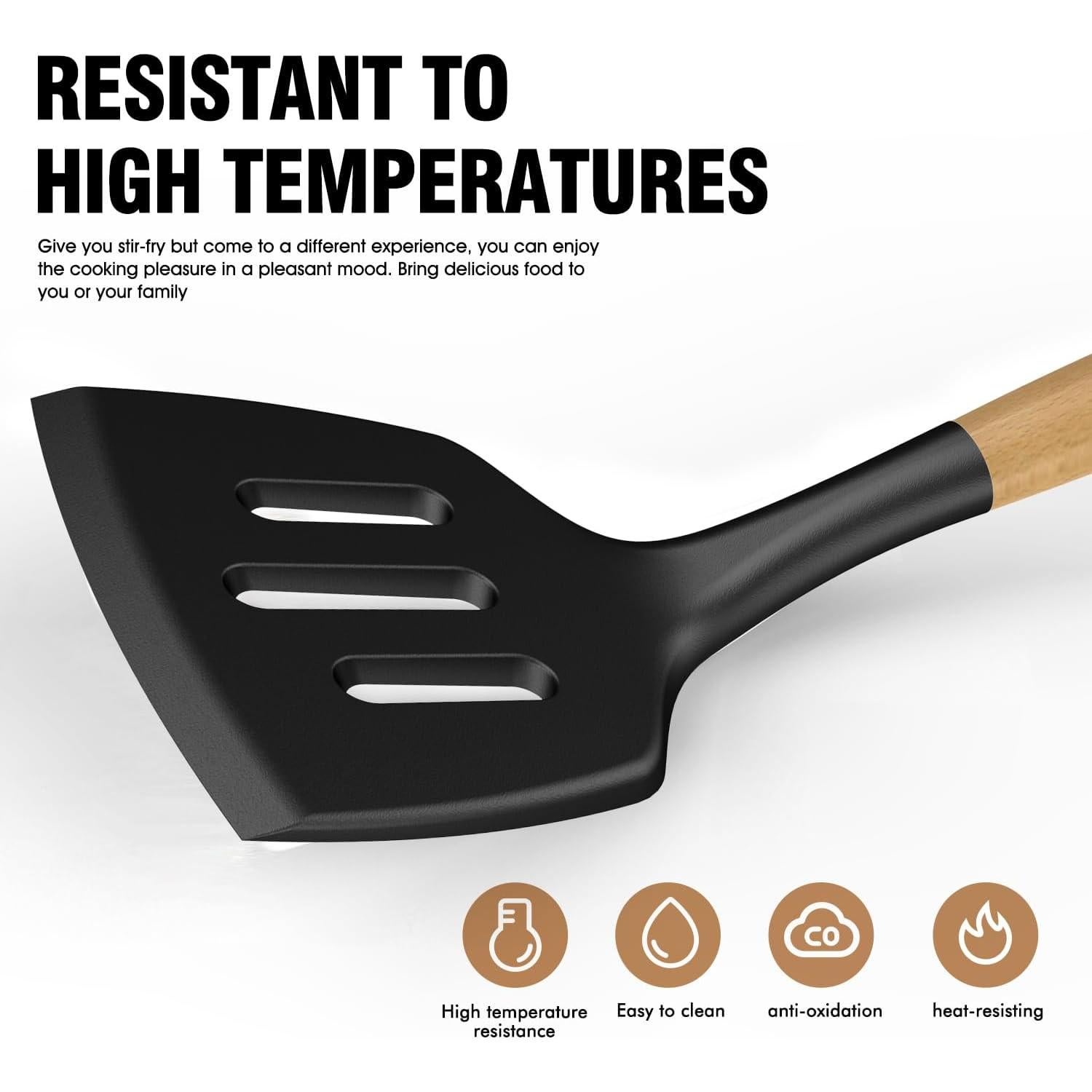 Juego de Utensilios de Cocina de Silicona oannao 14 Piezas Negro