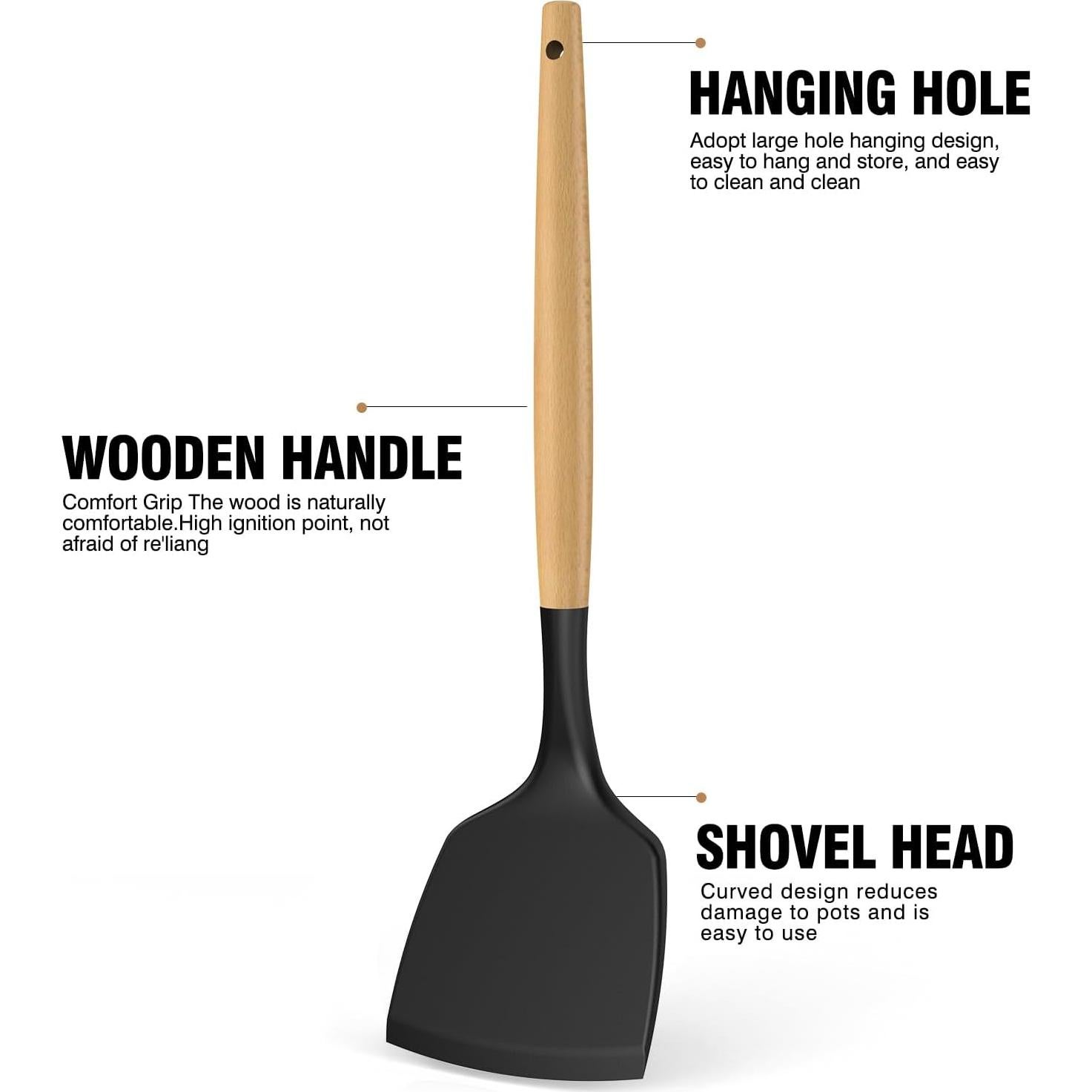 Juego de Utensilios de Cocina de Silicona oannao 14 Piezas Negro