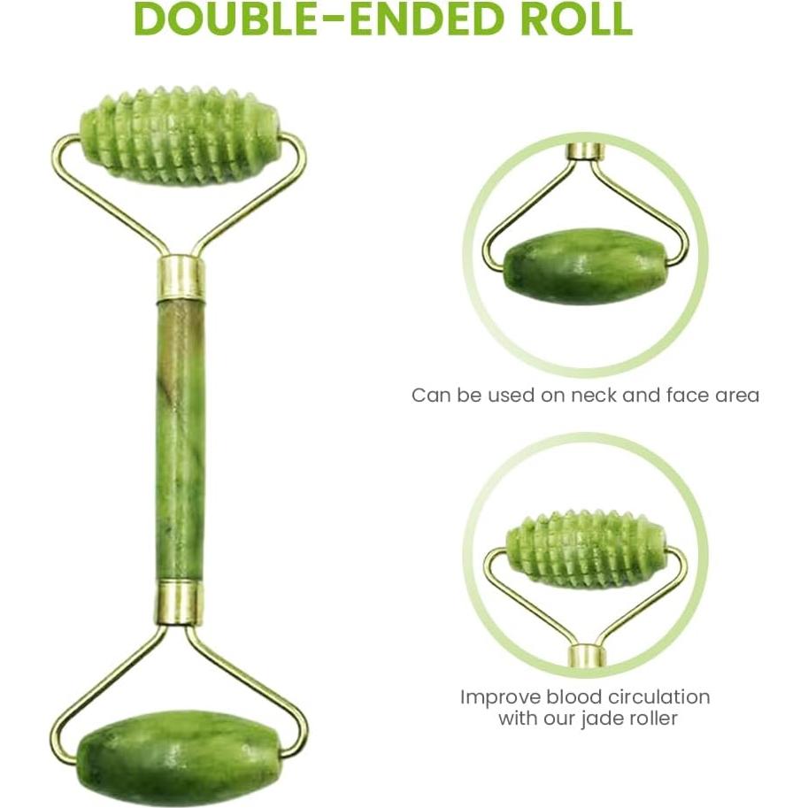 Set de Rodillo Facial y Gua Sha Bibabala - Jade Verde 4 Piezas