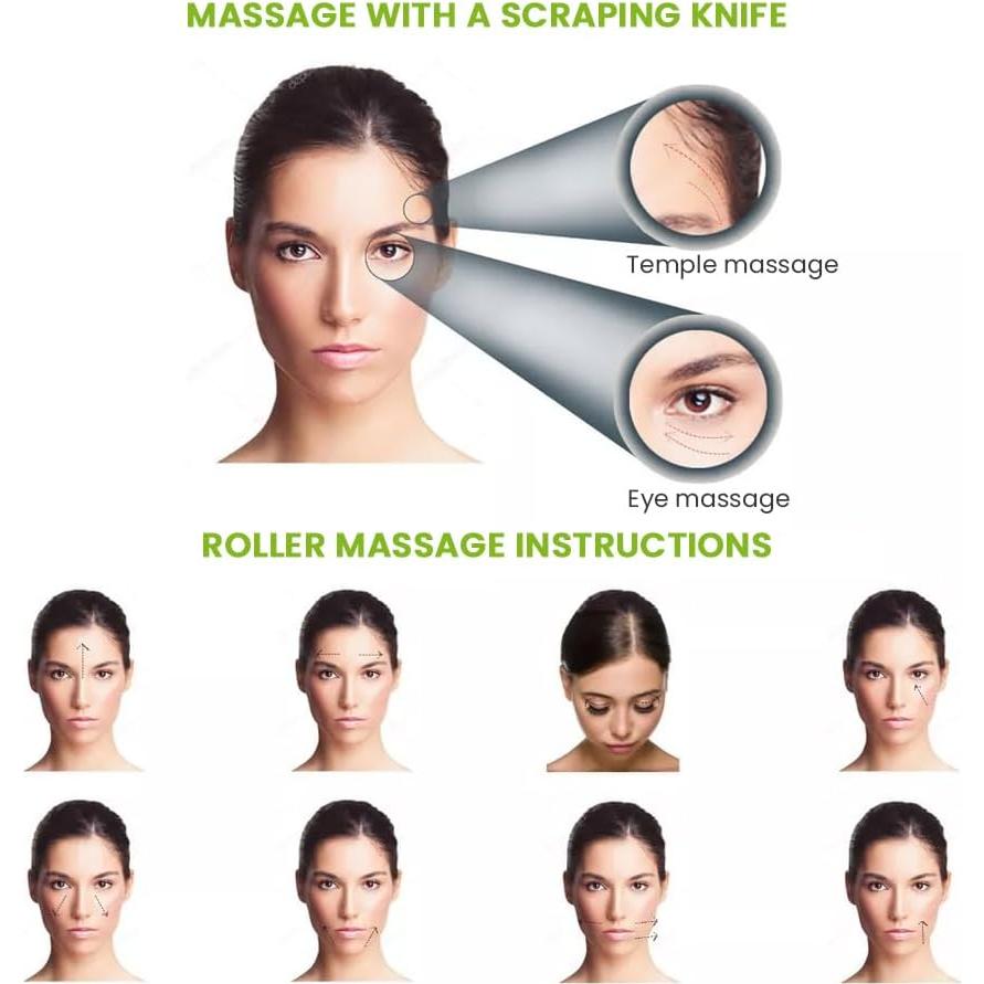 Set de Rodillo Facial y Gua Sha Bibabala - Jade Verde 4 Piezas