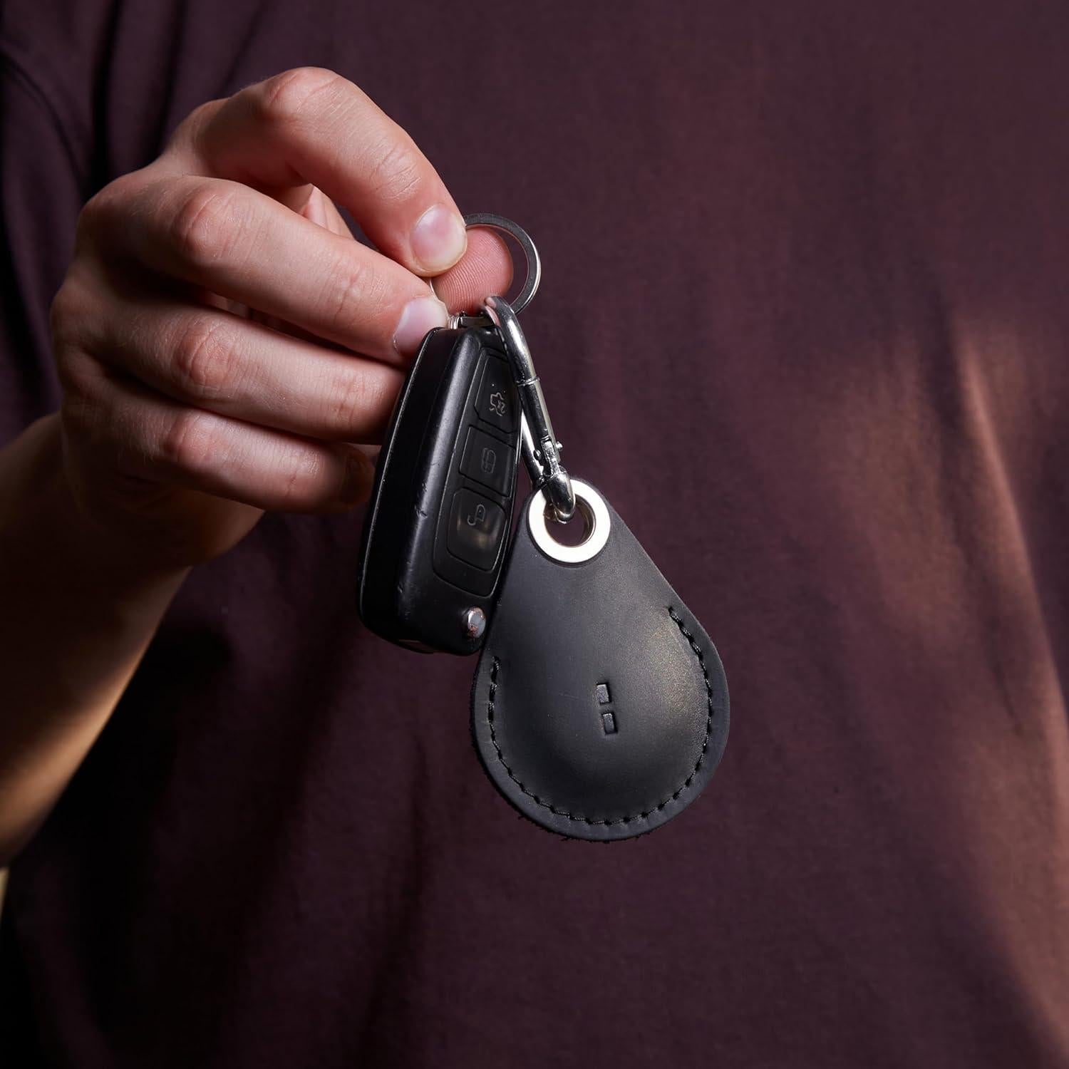 Soporte de Llave de Cuero Genuino INCARNE para Airtag Negro