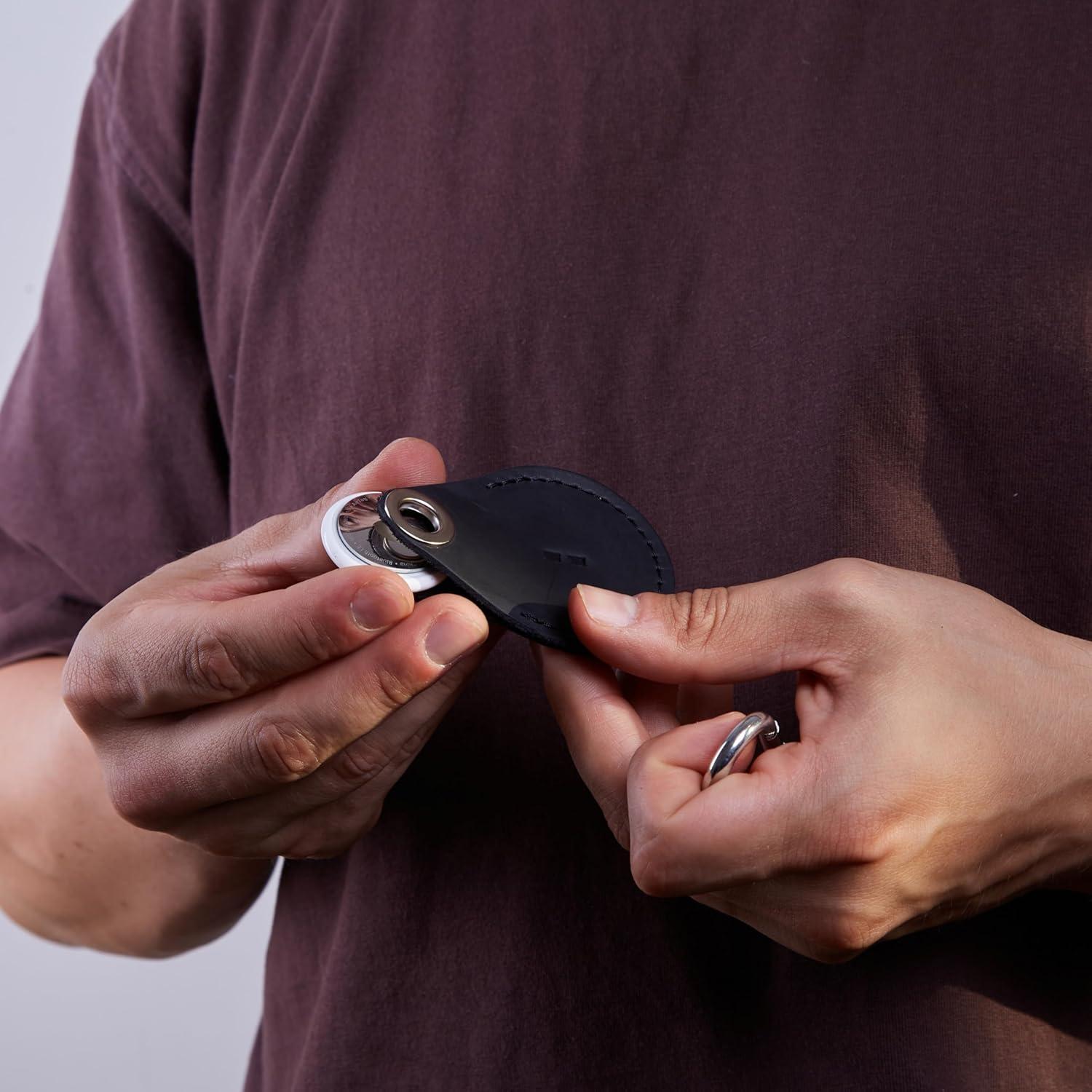 Soporte de Llave de Cuero Genuino INCARNE para Airtag Negro