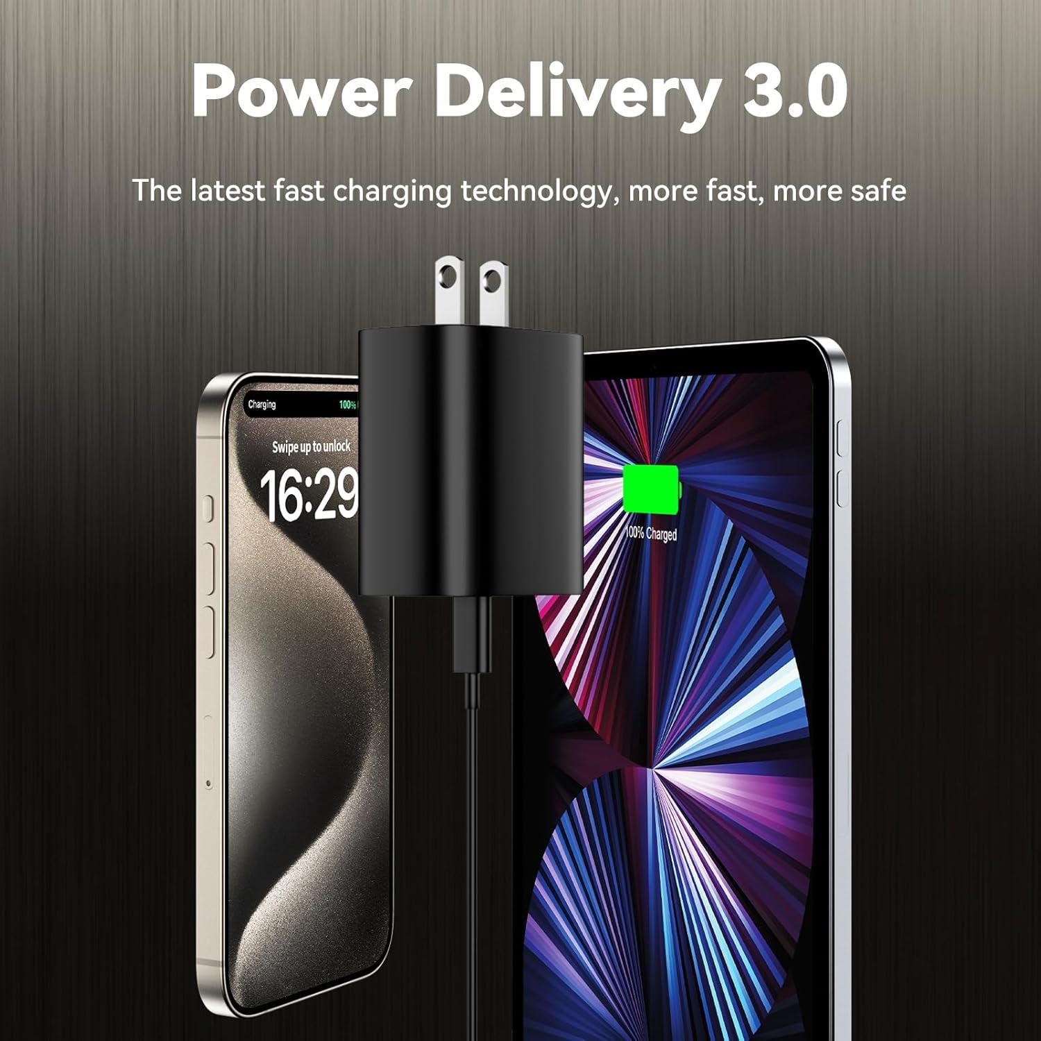 Cargador Rápido USB C 20W con Cable 2m para iPhone 15/16