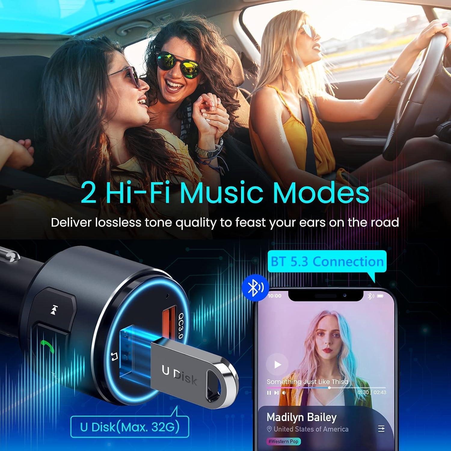 Transmisor FM Bluetooth V5.3 Octeso con Carga Rápida QC3.0