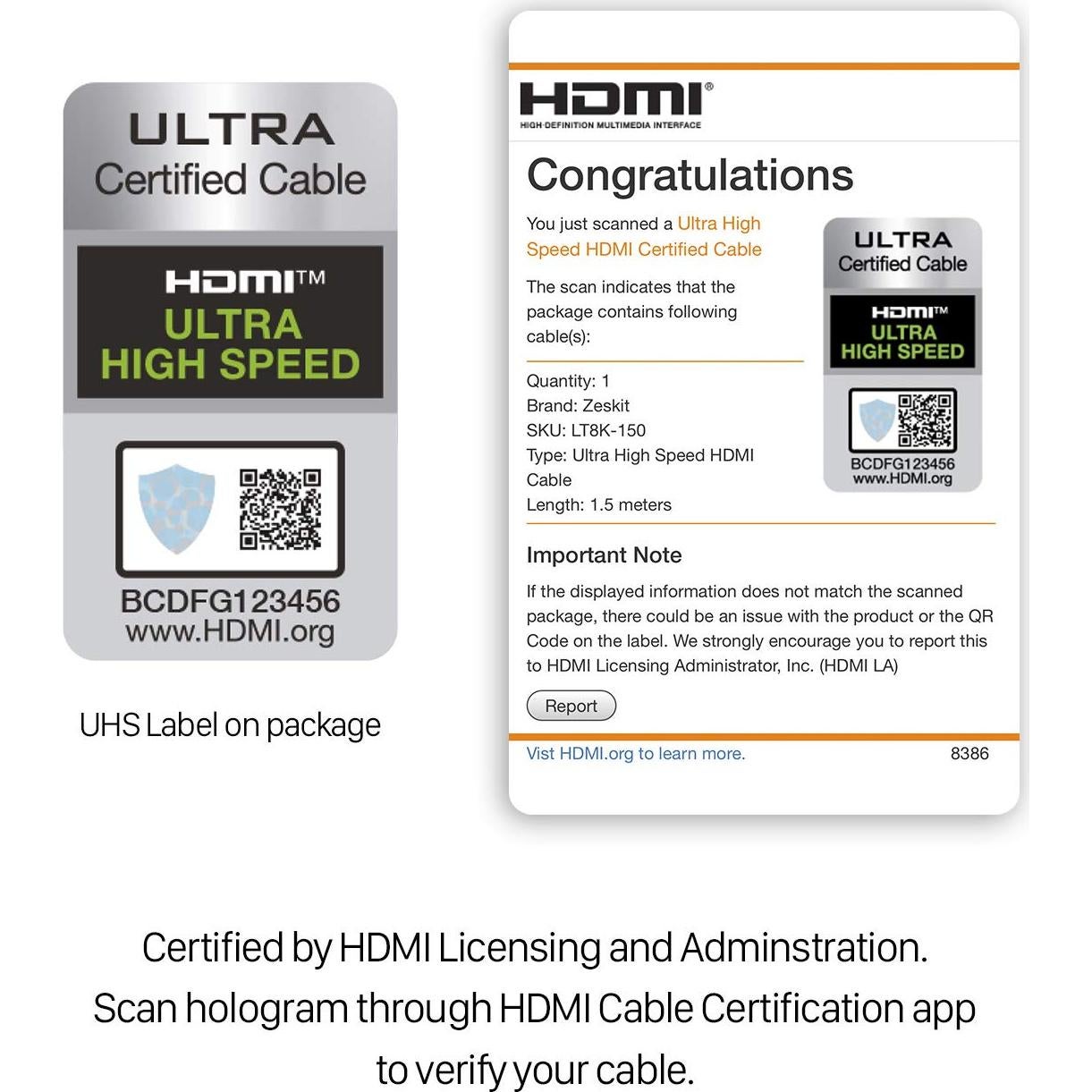 Cable HDMI Ultra Alta Velocidad Zeskit Lite 0.5m 48Gbps