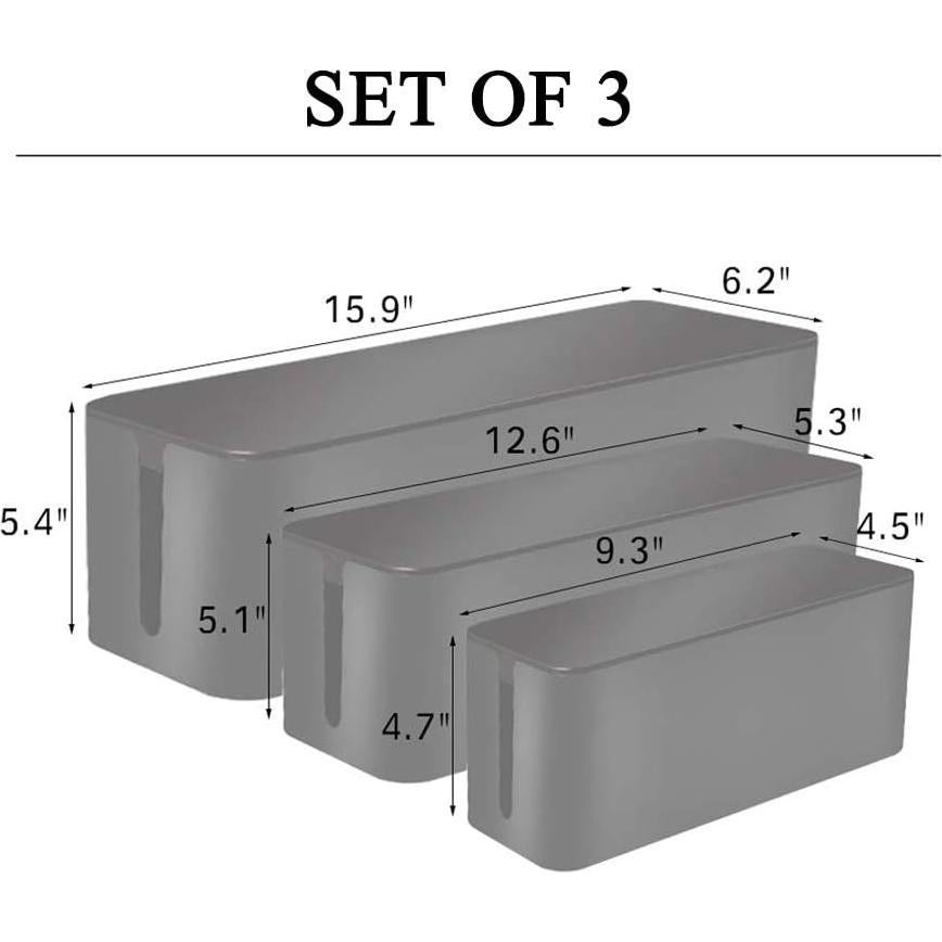 Conjunto de 3 Cajas Organizadoras de Cables JUNGFORD - Negro