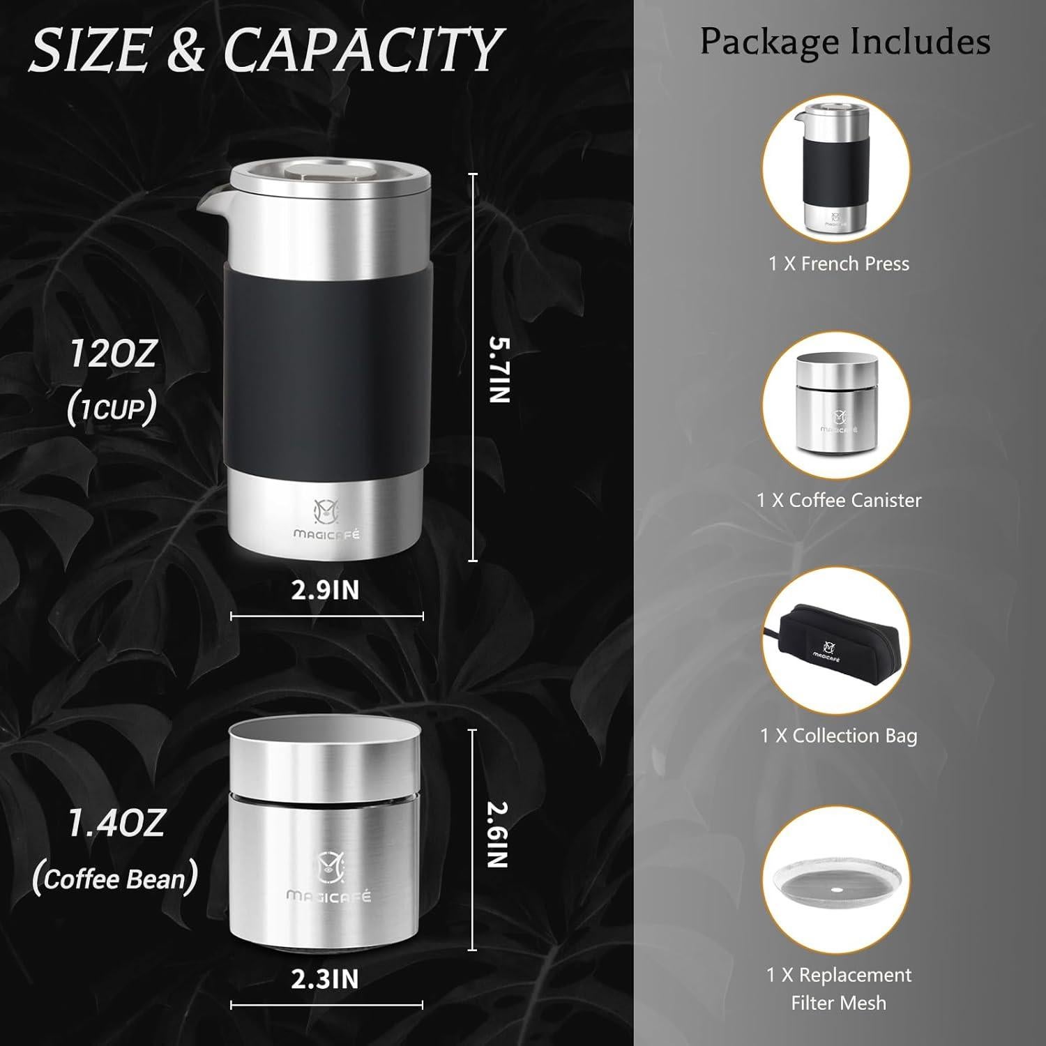 Prensa Francesa Portátil MAGICAFÉ 350ml + Recipiente 100ml