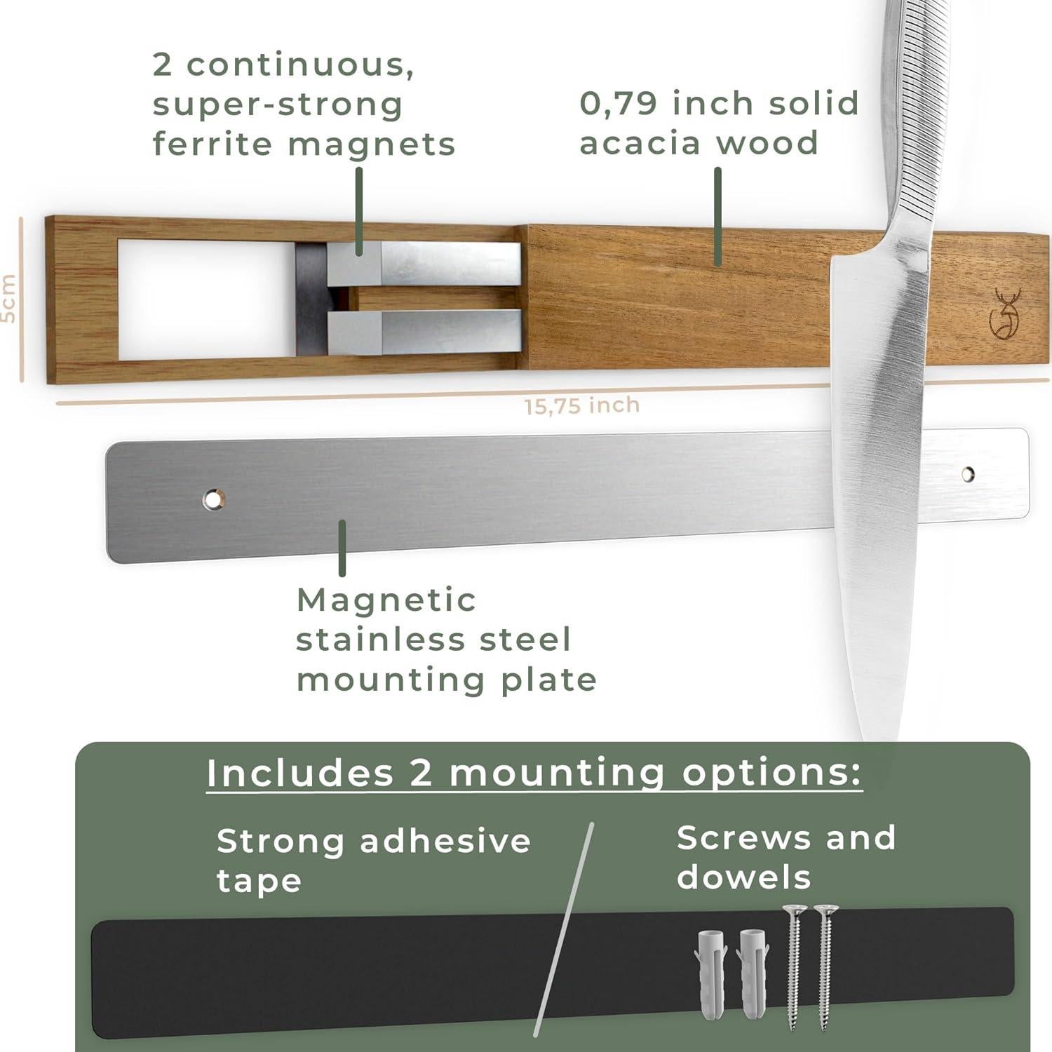 Tira Magnética para Cuchillos WALDWERK 15.7x5.1cm Madera Acacia