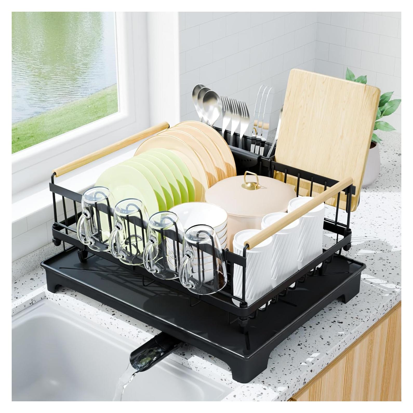 Escurridor de Platos Vathingood con Drenaje Automático Negro 42x32 cm