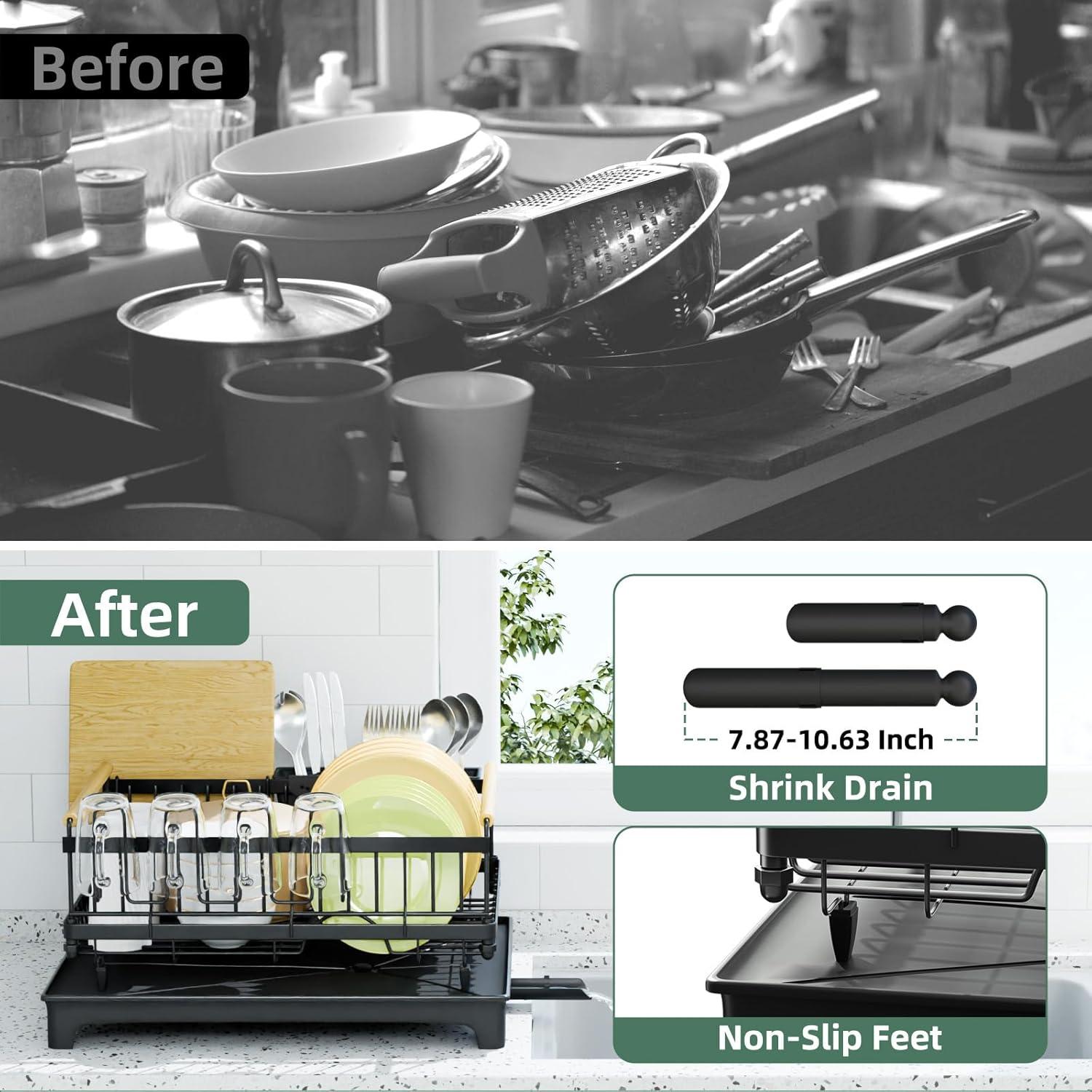 Escurridor de Platos Vathingood con Drenaje Automático Negro 42x32 cm