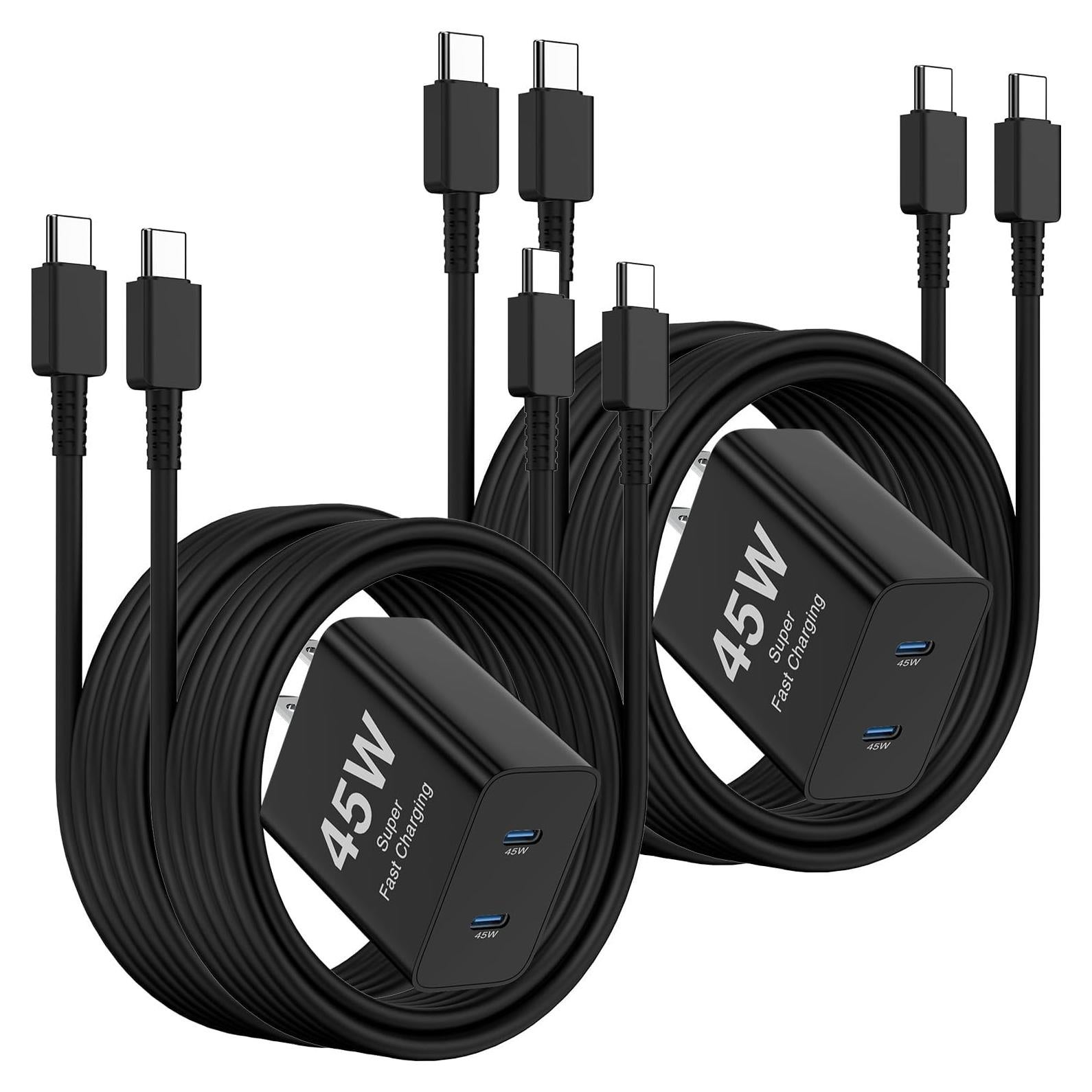 Cargador Rápido 45W Doble Puerto REUTIXUN + Cable USB C 3m/3m