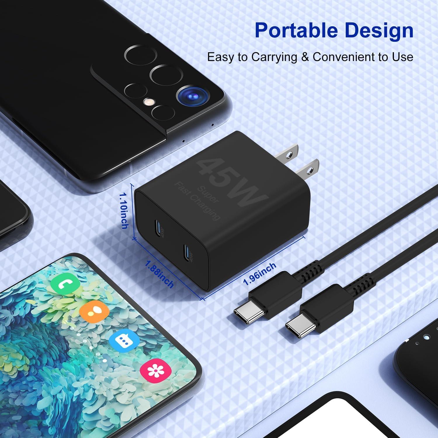 Cargador Rápido 45W Doble Puerto REUTIXUN + Cable USB C 3m/3m