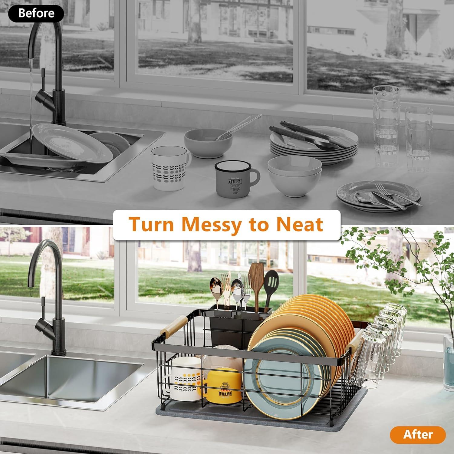 Escurridor de Platos Negro IBEDMAZIE 1 Nivel Diatomácea