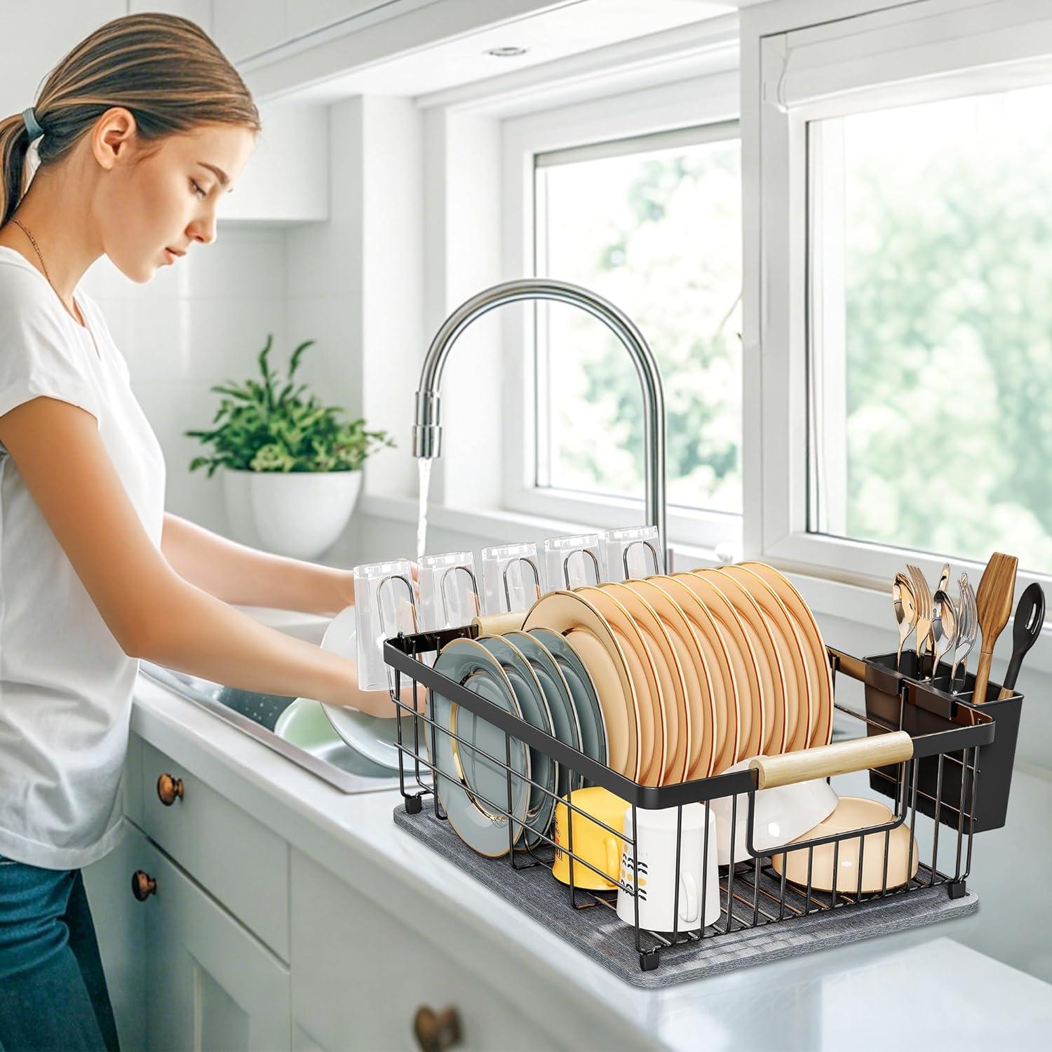 Escurridor de Platos Negro IBEDMAZIE 1 Nivel Diatomácea