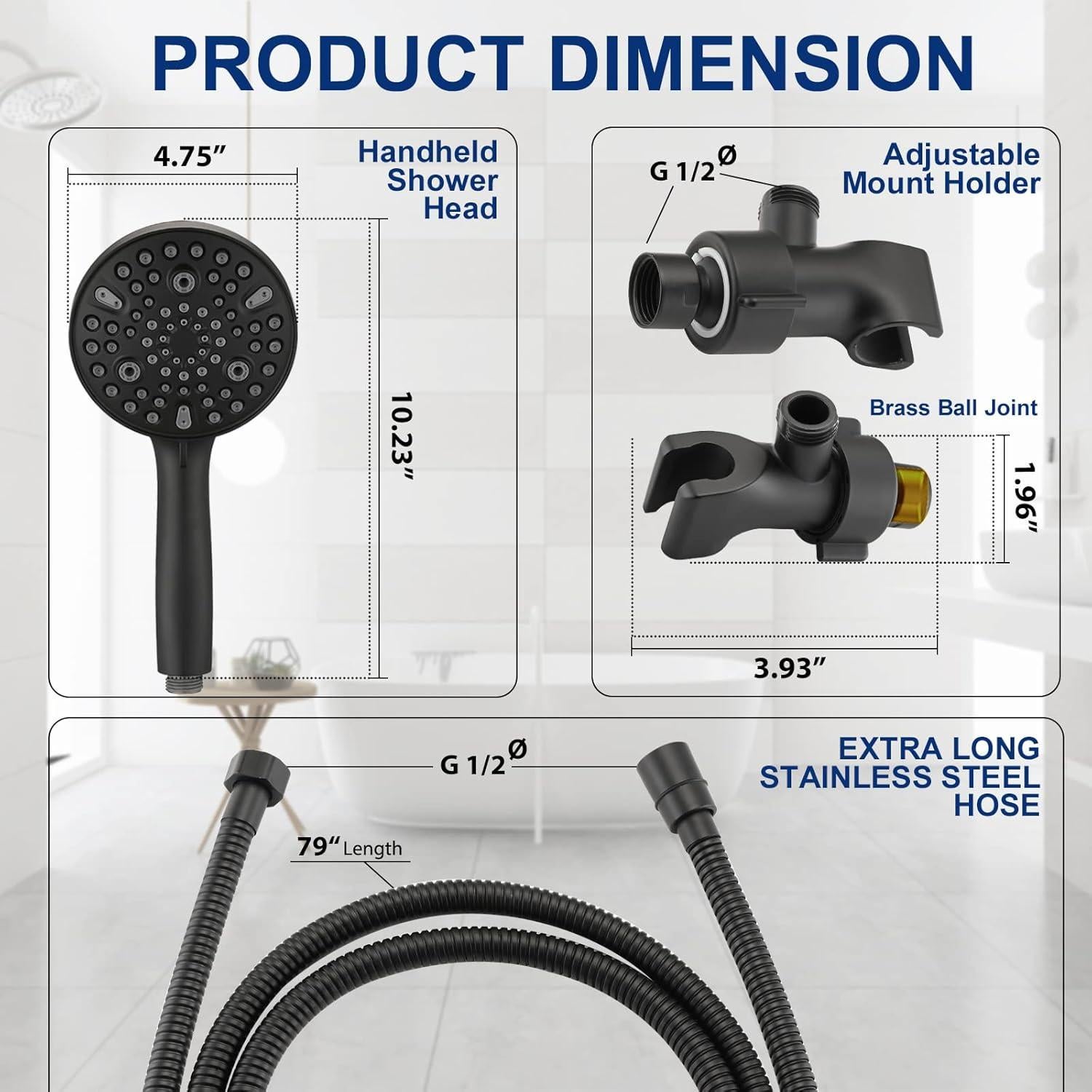 Cabezal de Ducha de Mano YASINU 10 Configuraciones 12.7 cm Negro