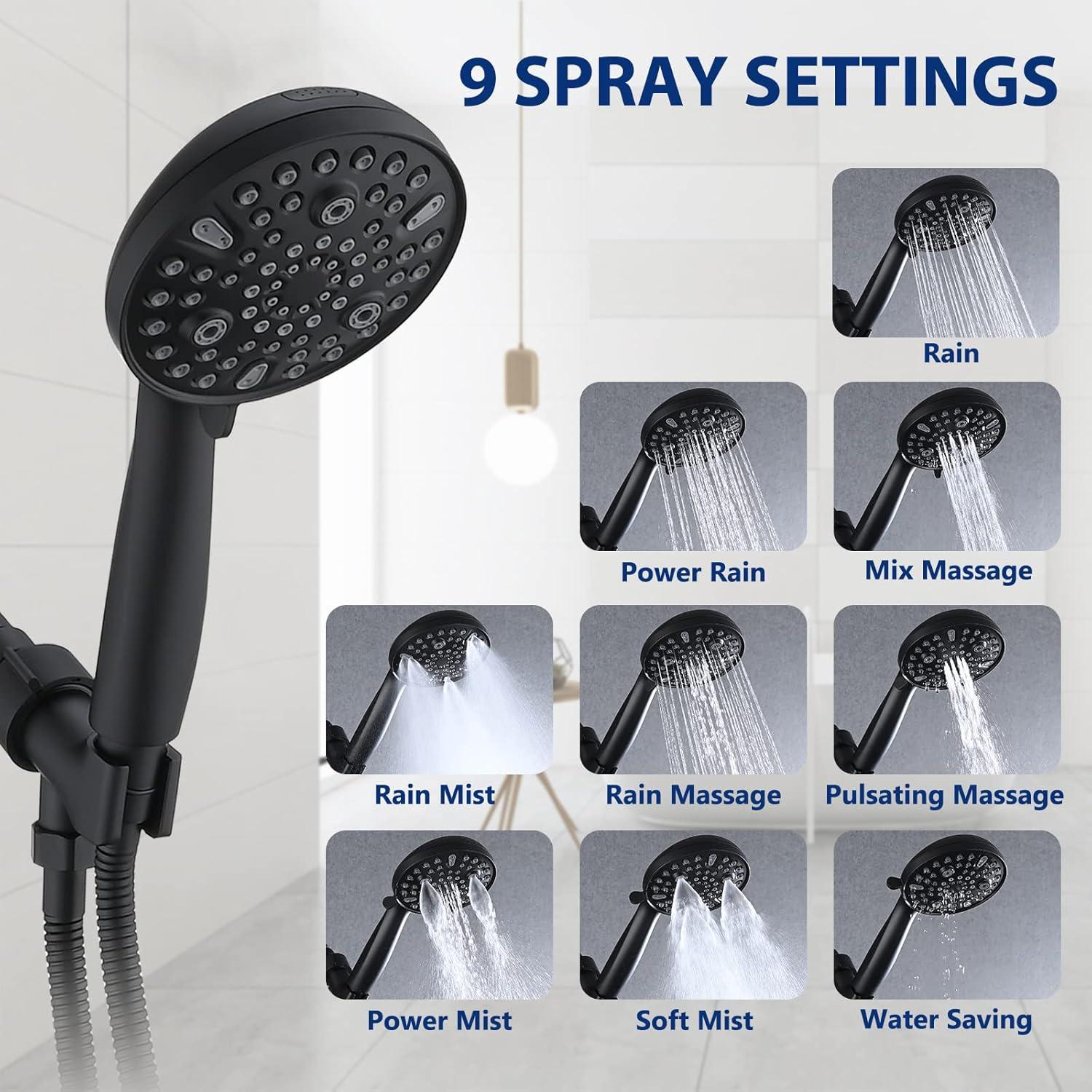 Cabezal de Ducha de Mano YASINU 10 Configuraciones 12.7 cm Negro