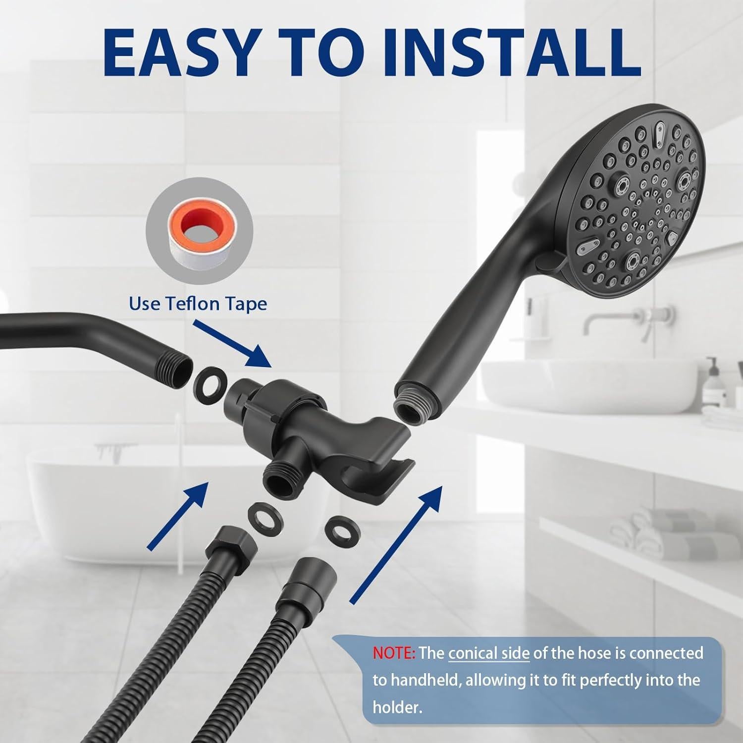 Cabezal de Ducha de Mano YASINU 10 Configuraciones 12.7 cm Negro