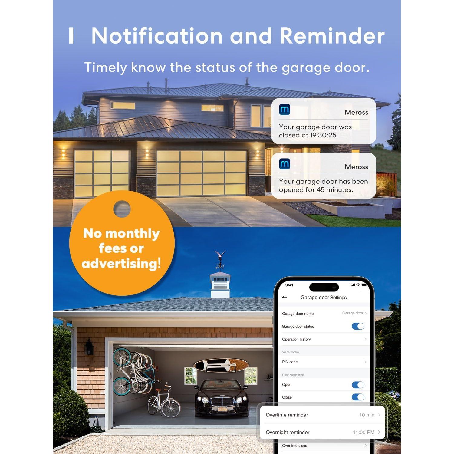 Controlador de Puerta de Garaje Inteligente Meross MSG200, Hasta 3 Puertas, Compatible con HomeKit, Alexa y Google