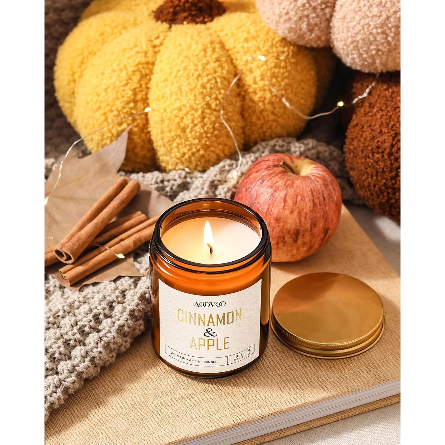 Vela Aromática de Soja AOOVOO 9 oz Canela y Manzana