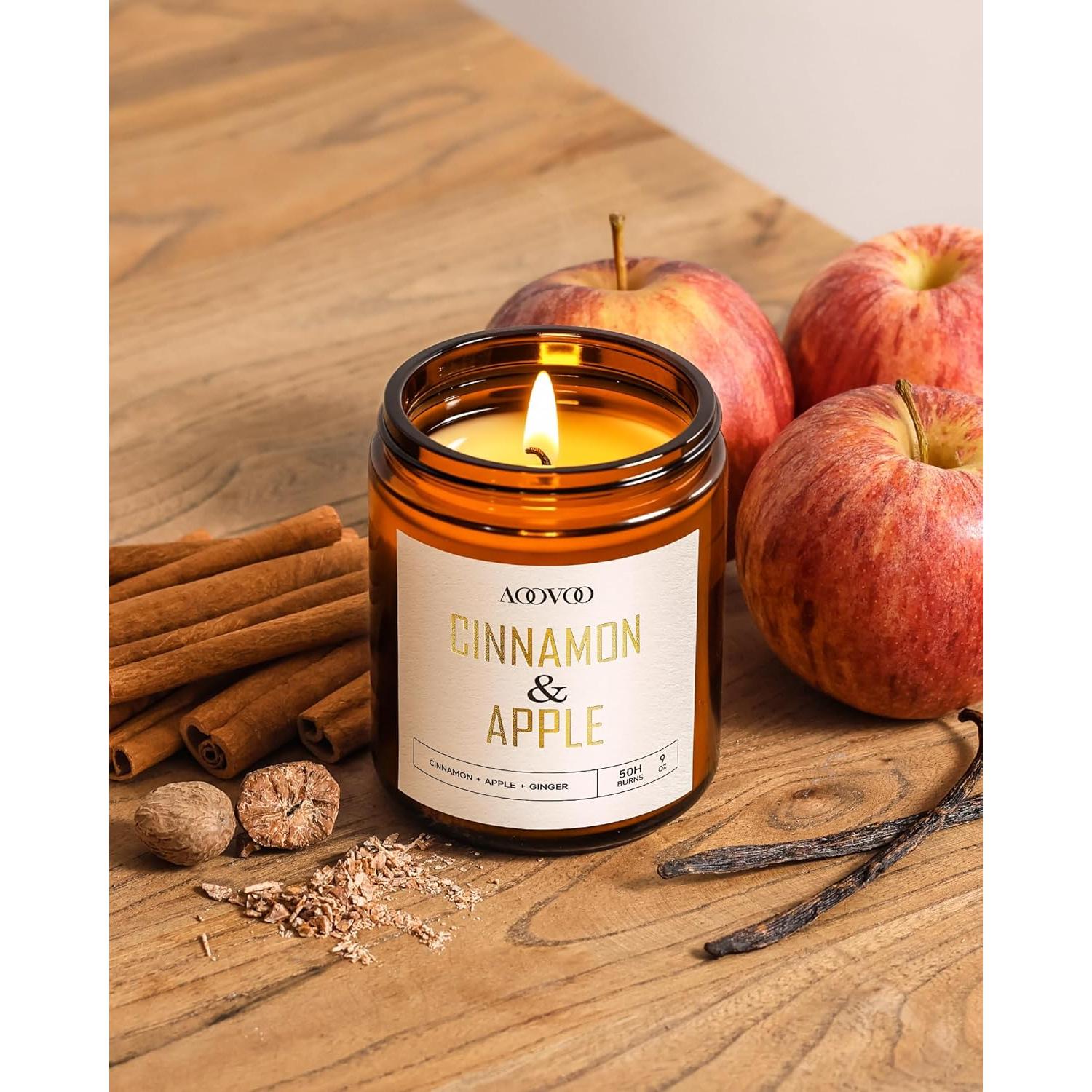 Vela Aromática de Soja AOOVOO 9 oz Canela y Manzana