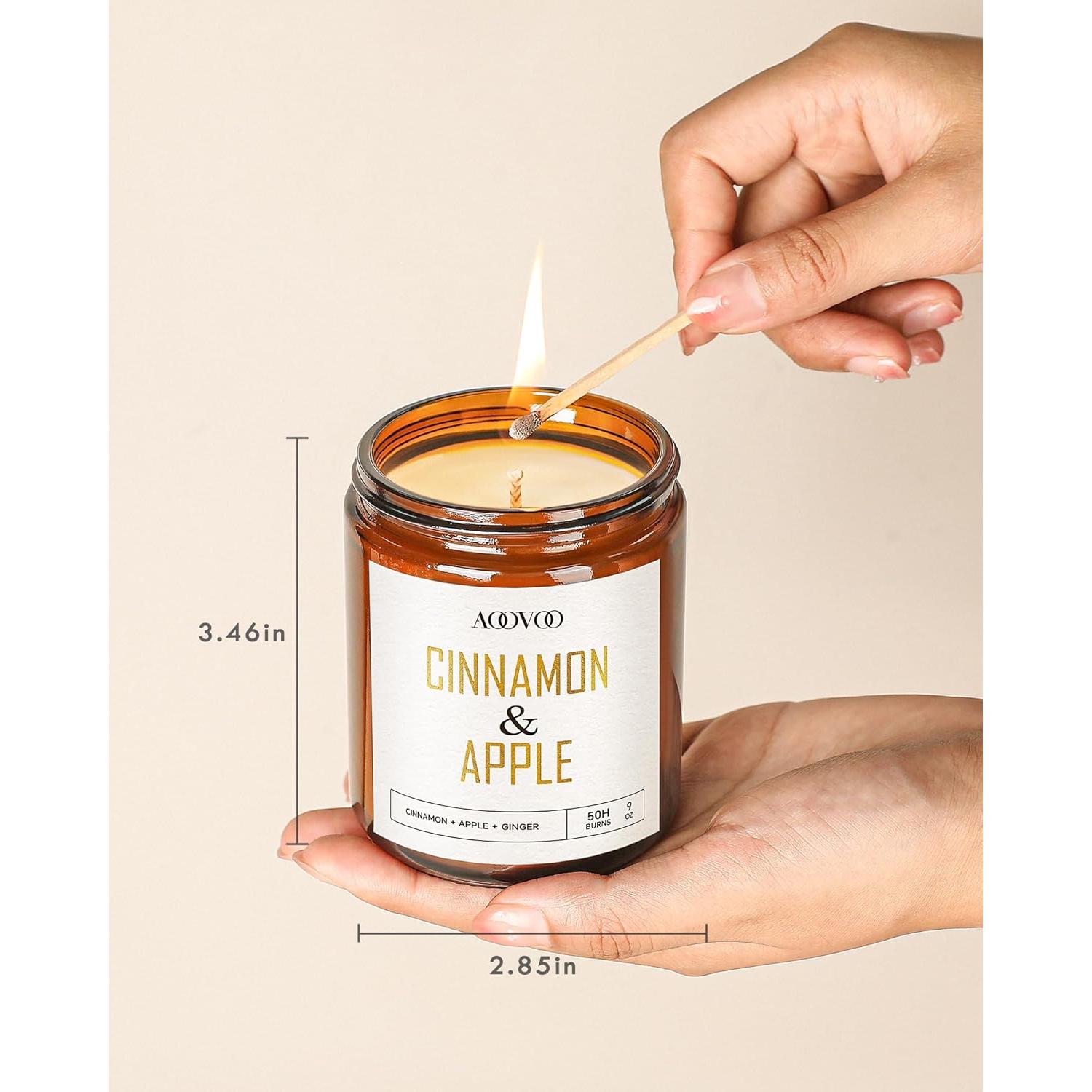 Vela Aromática de Soja AOOVOO 9 oz Canela y Manzana