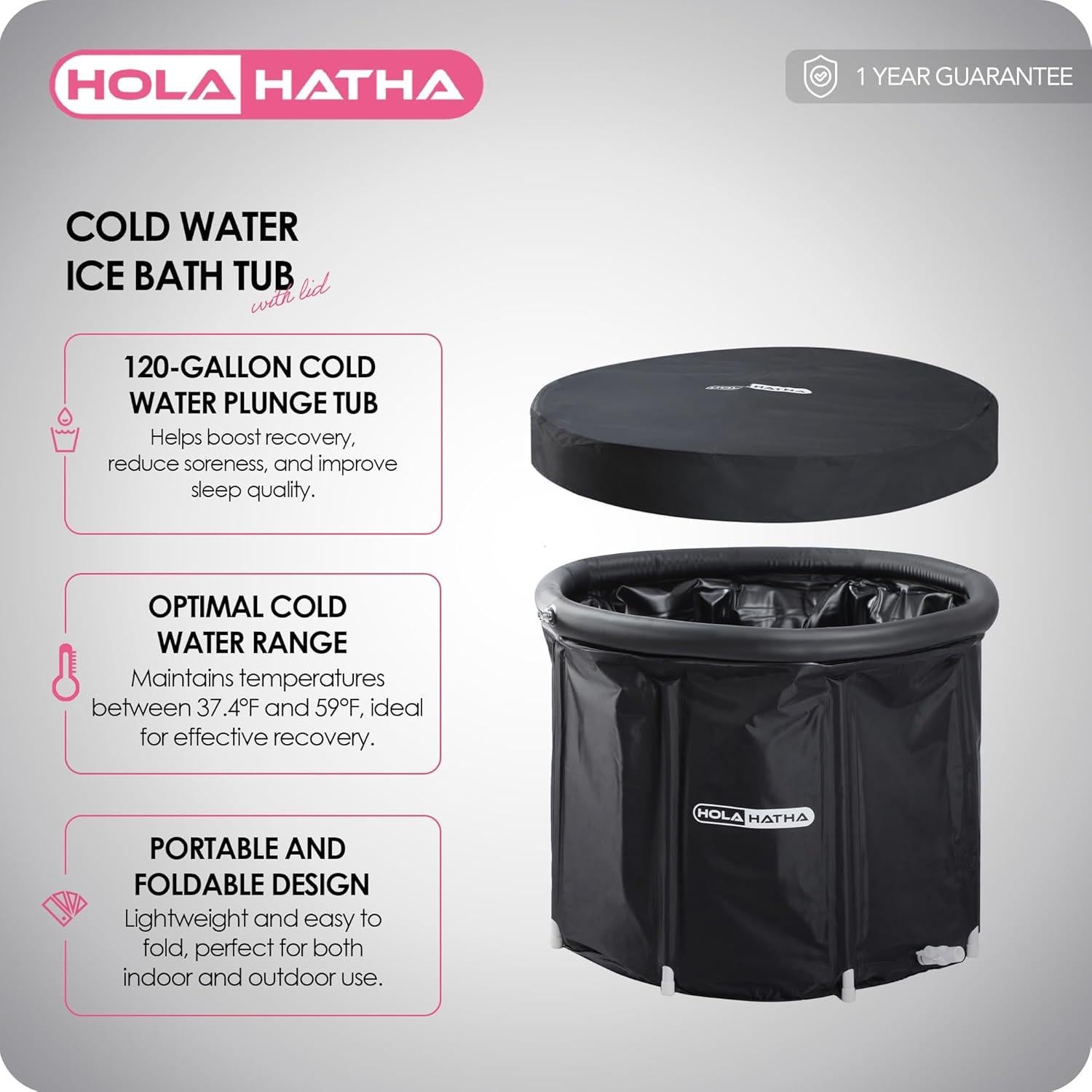 Bañera de Hielo HolaHatha 454.6L Portátil con Tapa