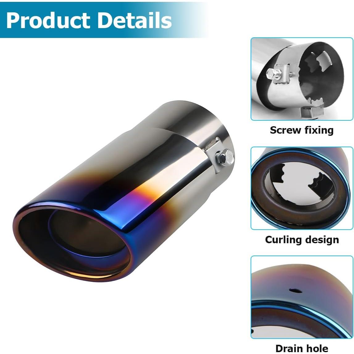 Punta de Escape Automotriz KHGUZ Acero Inoxidable Azul 14cm