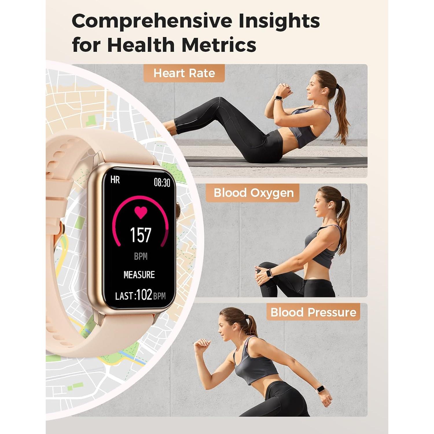 Health Fitness Tracker Smart Watch with 24/7 Heart Rate Blood Oxygen Blood Pressure Monitor Sleep Tracker 128 Exercise Modes Step Calorie Counter Pedometer IP68 Waterproof for Women Men Android iOS