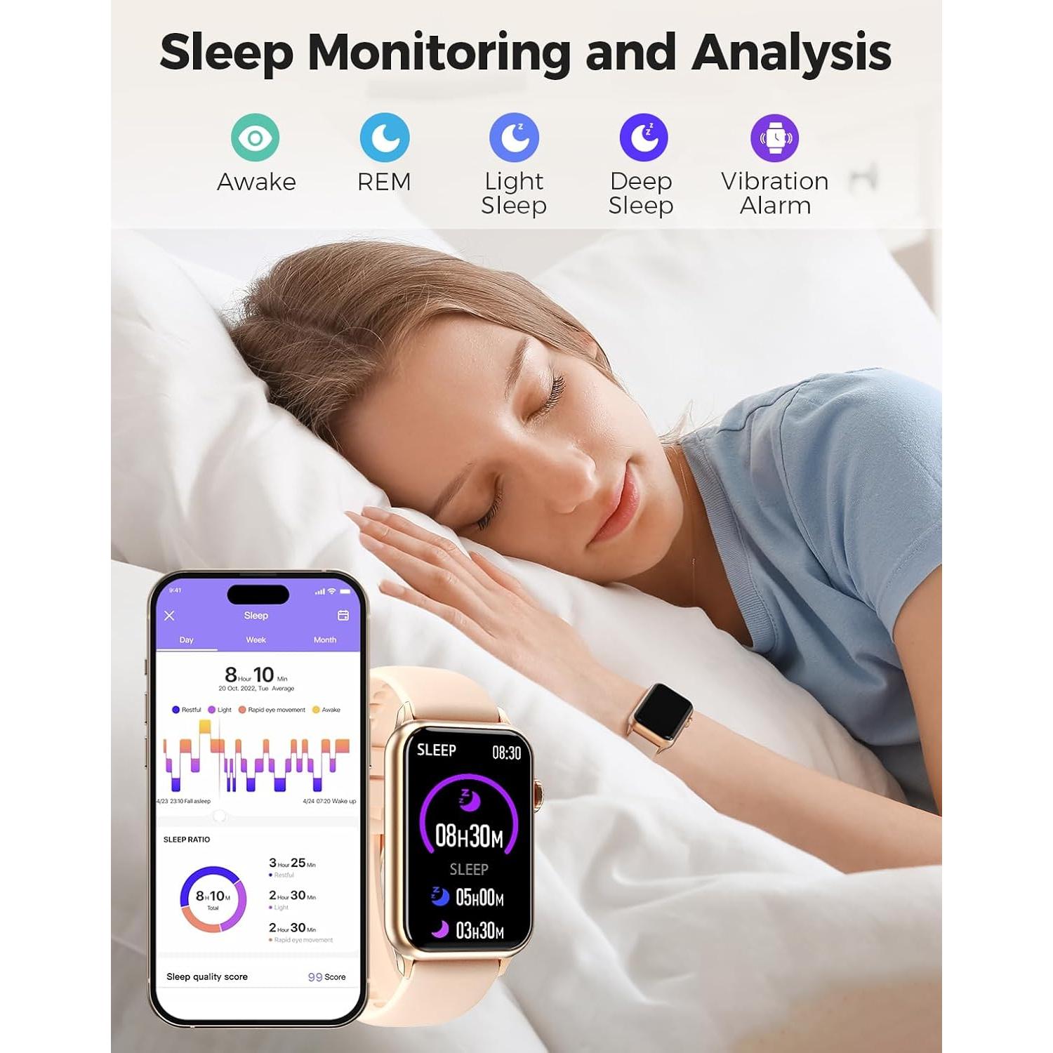 Health Fitness Tracker Smart Watch with 24/7 Heart Rate Blood Oxygen Blood Pressure Monitor Sleep Tracker 128 Exercise Modes Step Calorie Counter Pedometer IP68 Waterproof for Women Men Android iOS