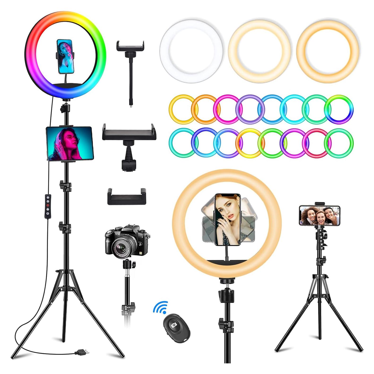 Luz de Anillo RGB 26.2 cm WisaKey con Trípode Ajustable 160 cm