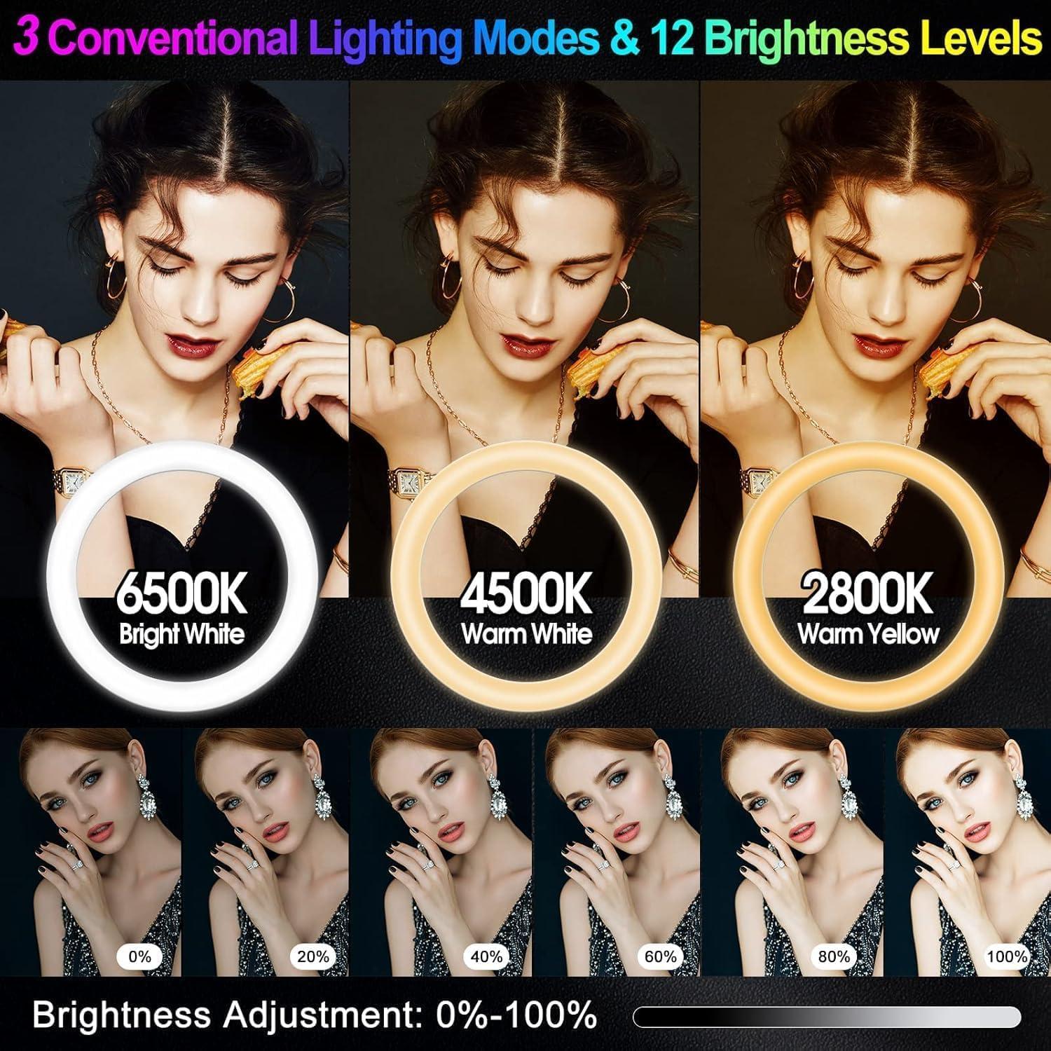 Luz de Anillo RGB 26.2 cm WisaKey con Trípode Ajustable 160 cm