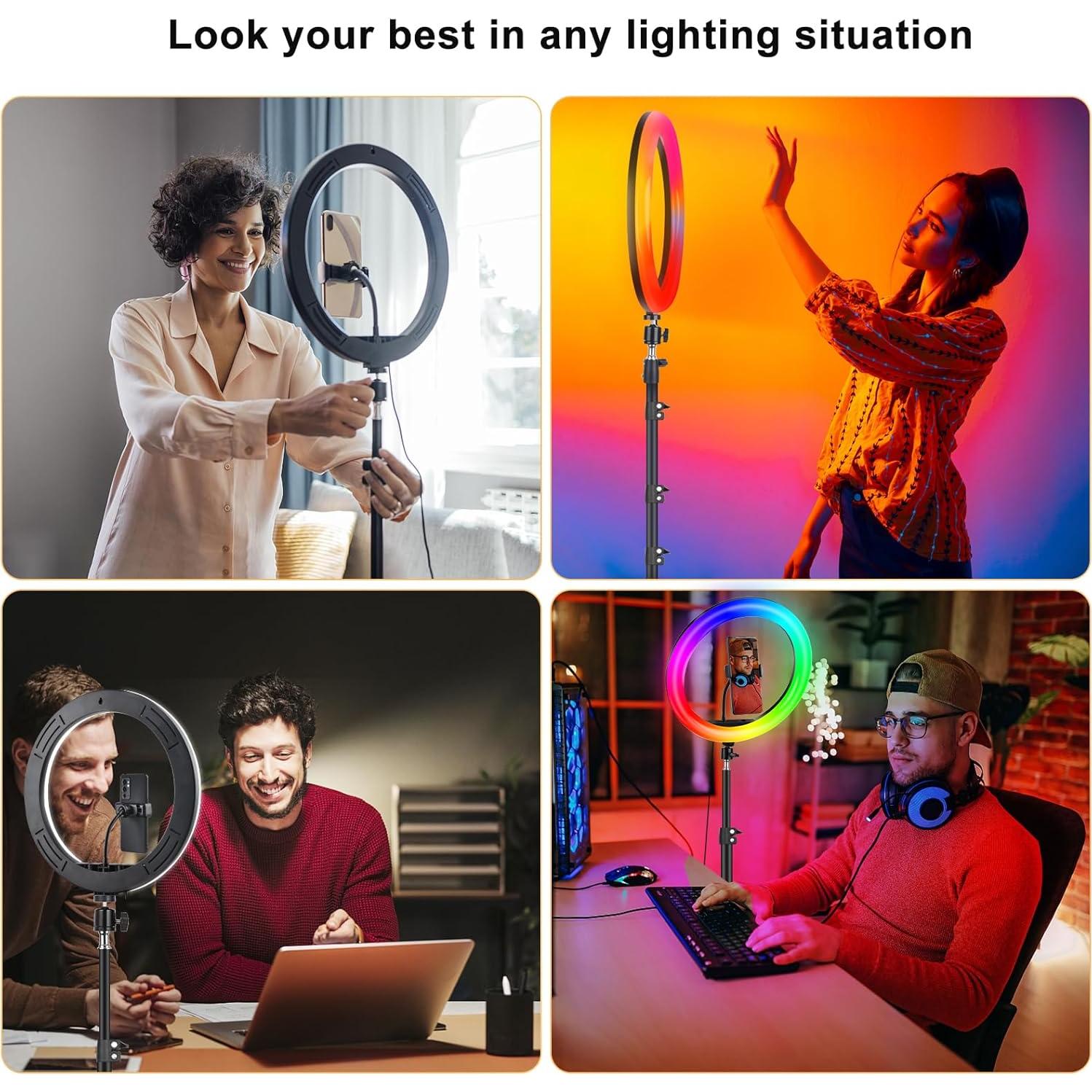 Luz de Anillo RGB 26.2 cm WisaKey con Trípode Ajustable 160 cm